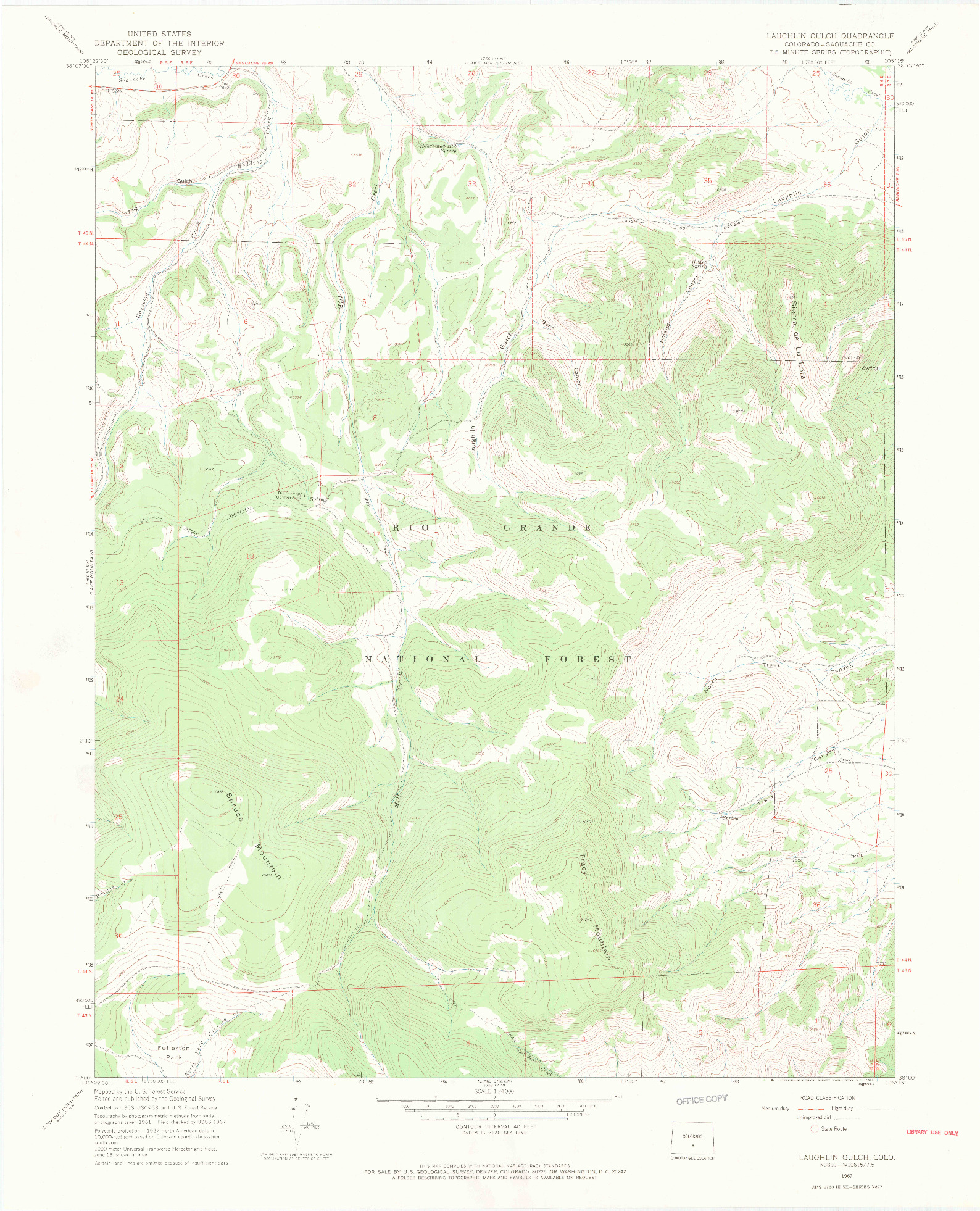 USGS 1:24000-SCALE QUADRANGLE FOR LAUGHLIN GULCH, CO 1967