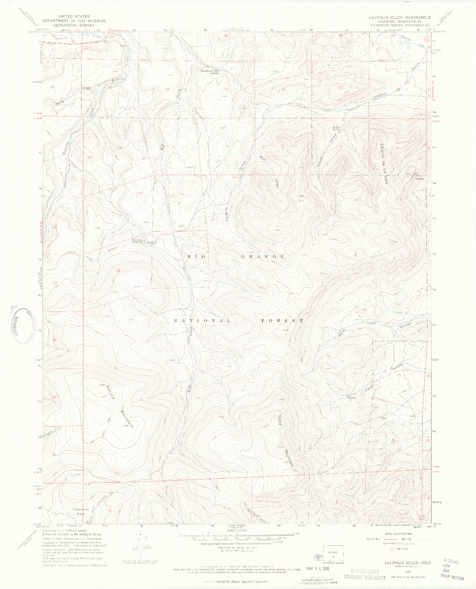 USGS 1:24000-SCALE QUADRANGLE FOR LAUGHLIN GULCH, CO 1967