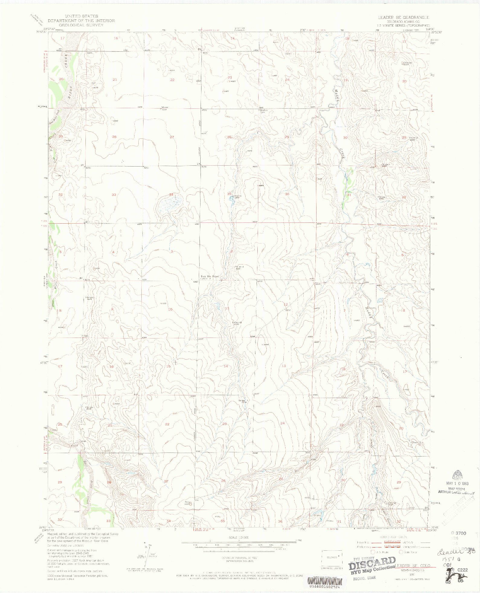 USGS 1:24000-SCALE QUADRANGLE FOR LEADER SE, CO 1951