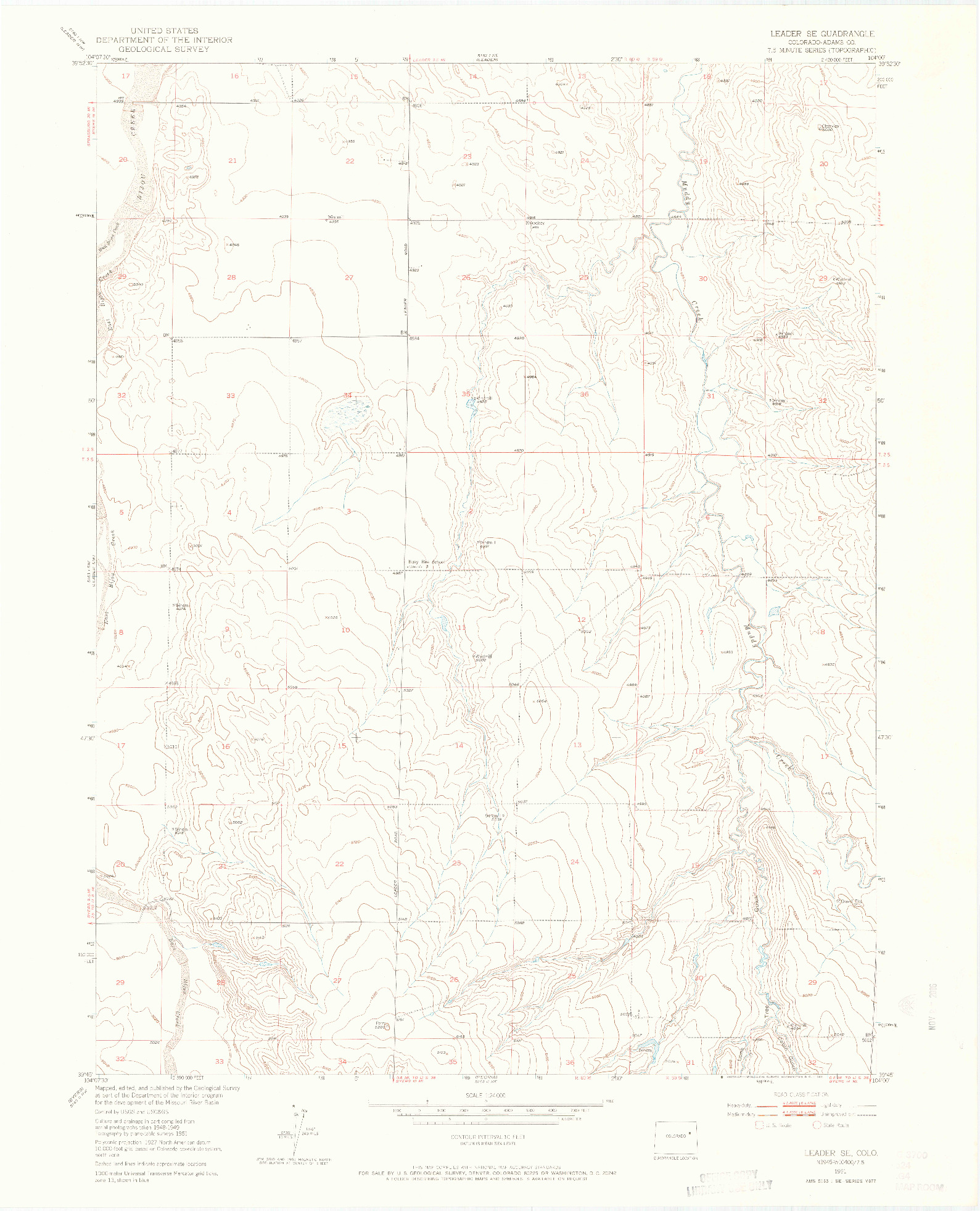 USGS 1:24000-SCALE QUADRANGLE FOR LEADER SE, CO 1951