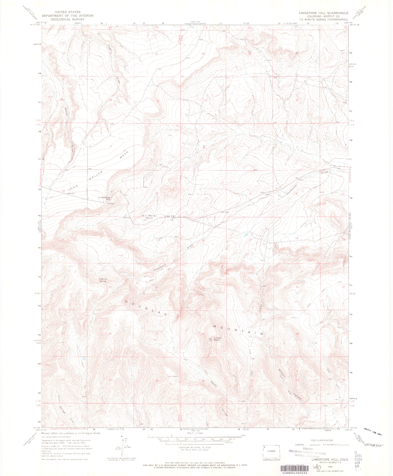 USGS 1:24000-SCALE QUADRANGLE FOR LIMESTONE HILL, CO 1966