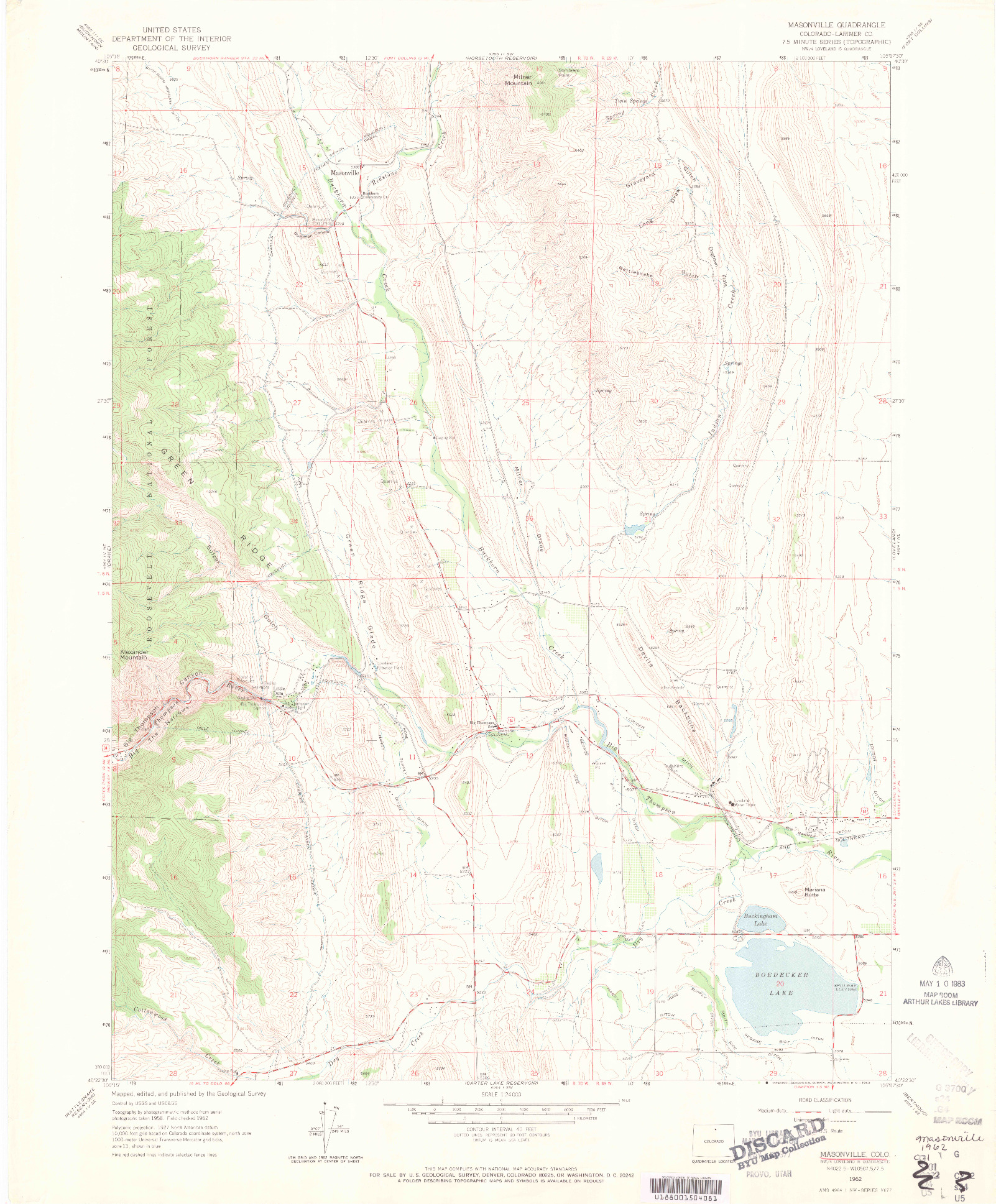 USGS 1:24000-SCALE QUADRANGLE FOR MASONVILLE, CO 1962