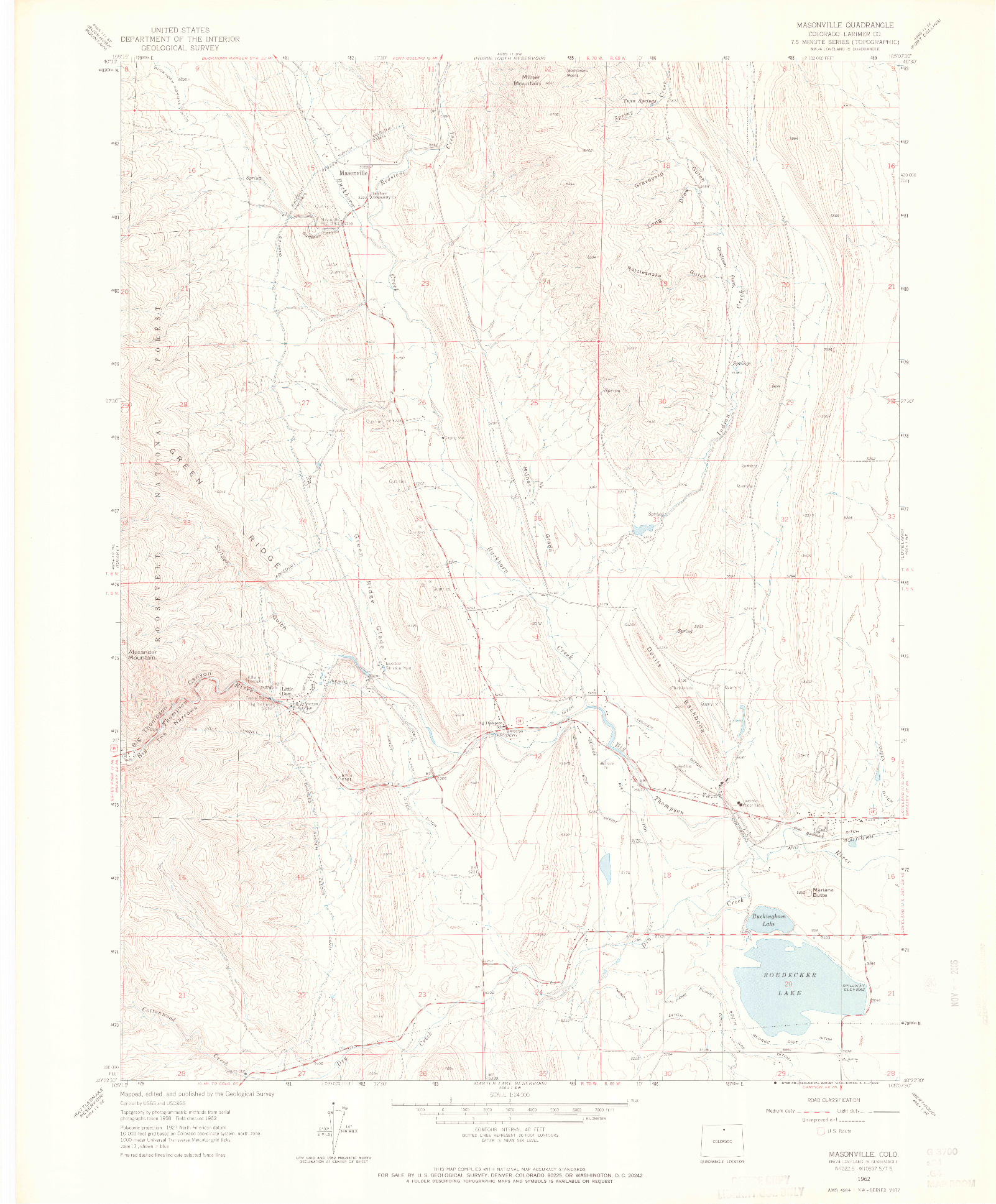 USGS 1:24000-SCALE QUADRANGLE FOR MASONVILLE, CO 1962