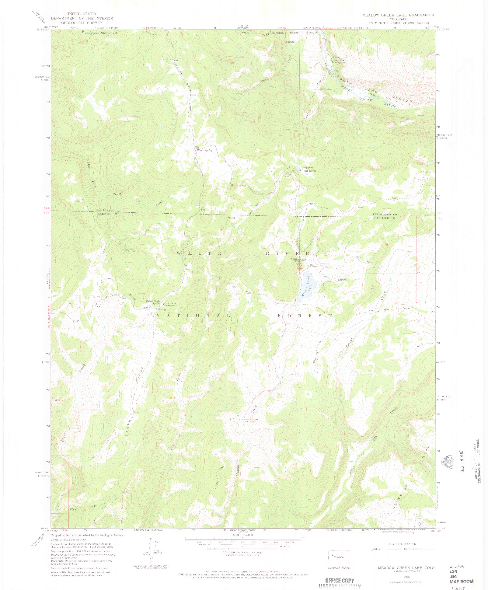 USGS 1:24000-SCALE QUADRANGLE FOR MEADOW CREEK LAKE, CO 1966