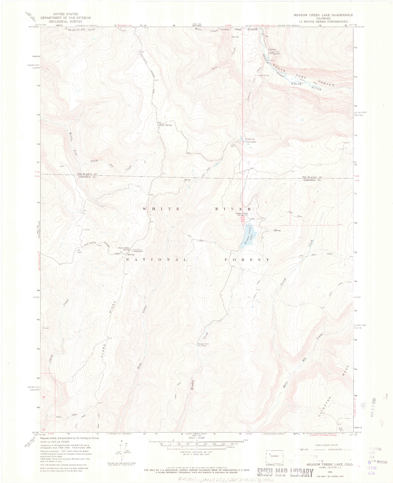 USGS 1:24000-SCALE QUADRANGLE FOR MEADOW CREEK LAKE, CO 1966