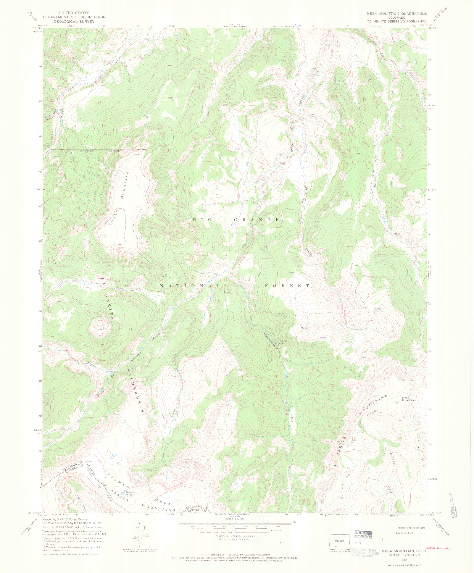 USGS 1:24000-SCALE QUADRANGLE FOR MESA MOUNTAIN, CO 1967
