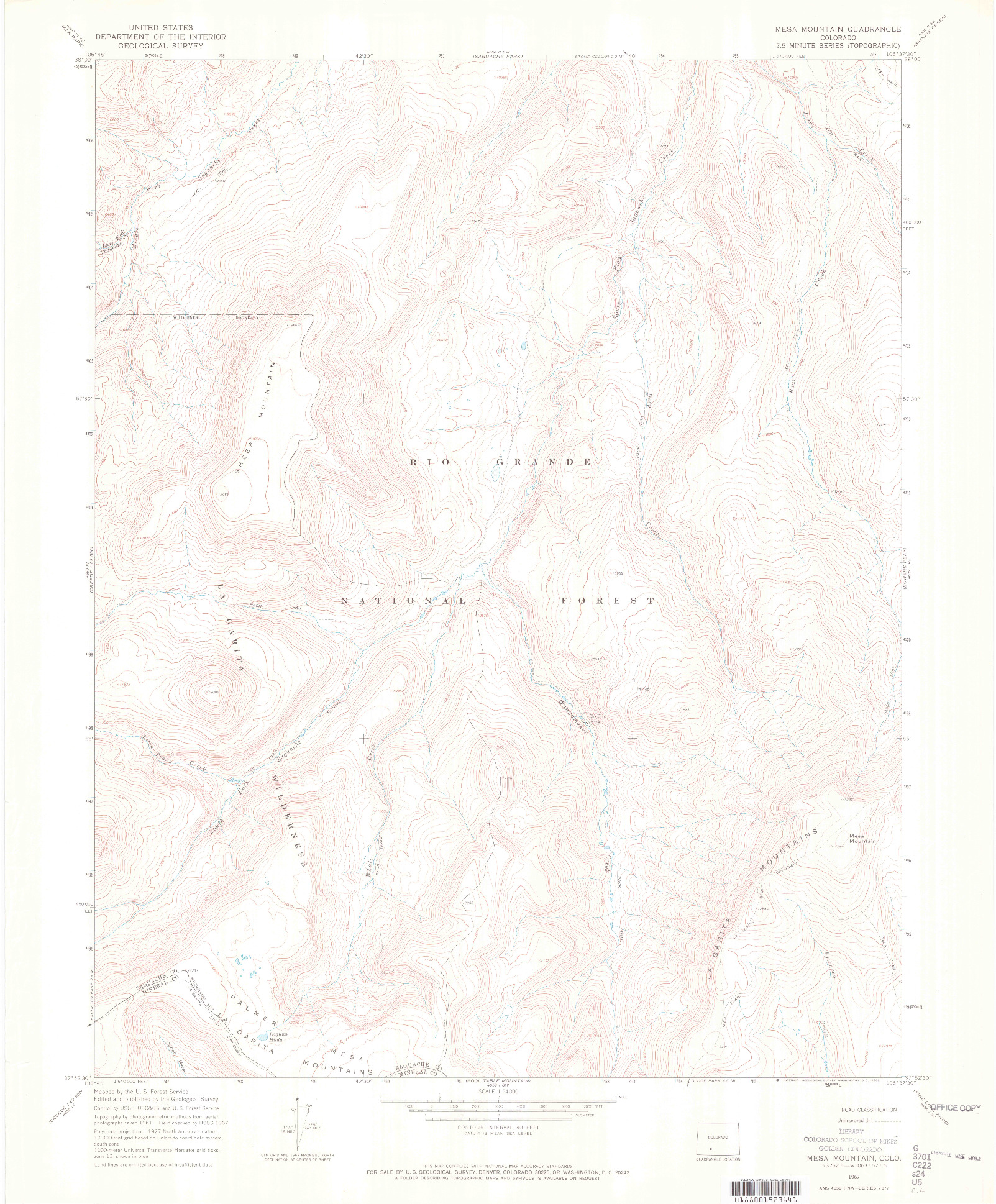 USGS 1:24000-SCALE QUADRANGLE FOR MESA MOUNTAIN, CO 1967