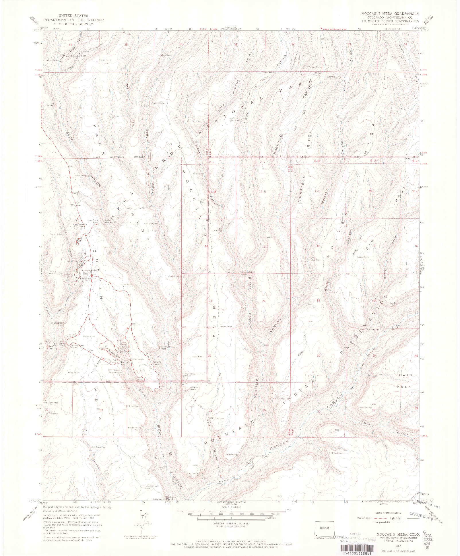 USGS 1:24000-SCALE QUADRANGLE FOR MOCCASIN MESA, CO 1967