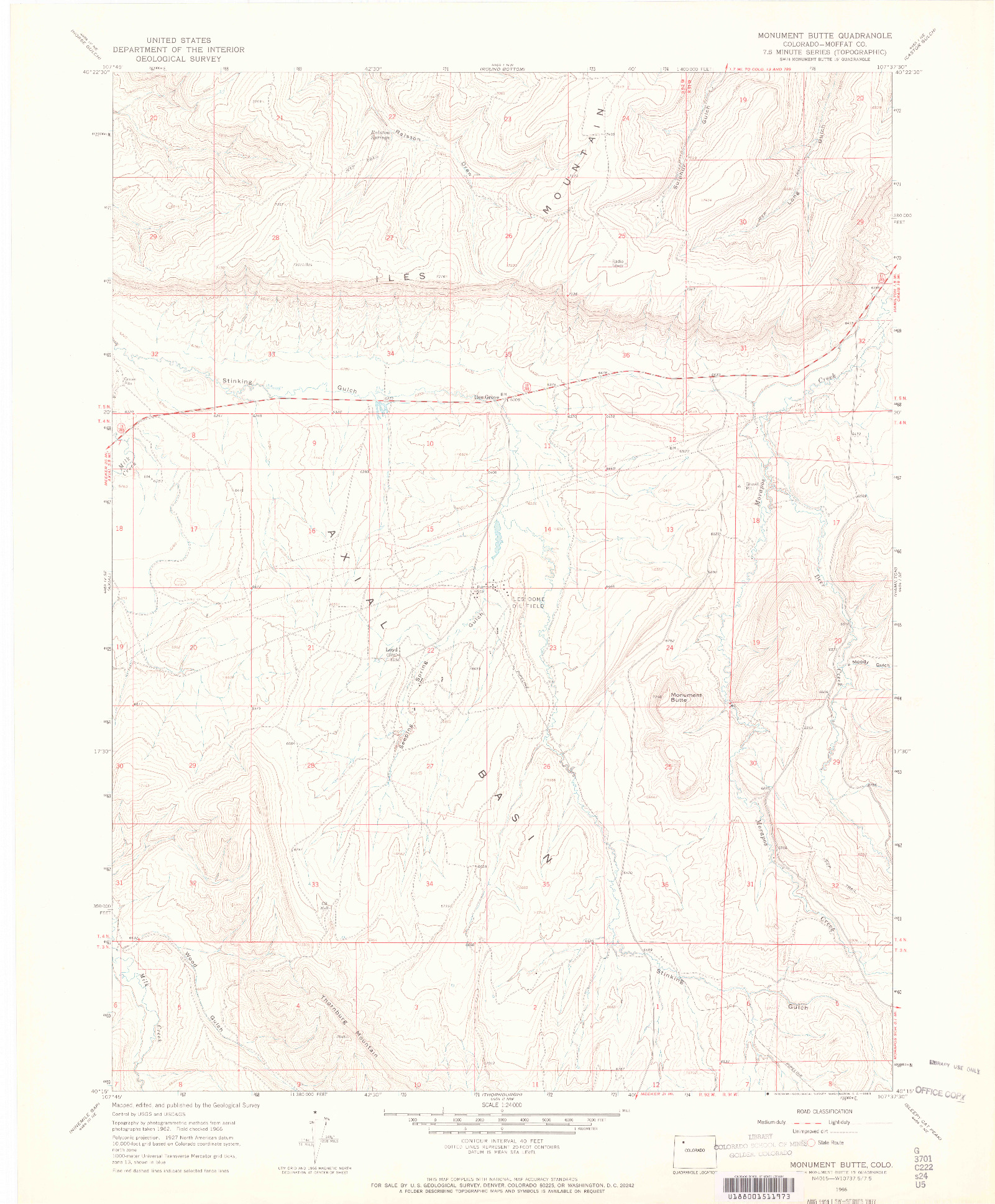 USGS 1:24000-SCALE QUADRANGLE FOR MONUMENT BUTTE, CO 1966