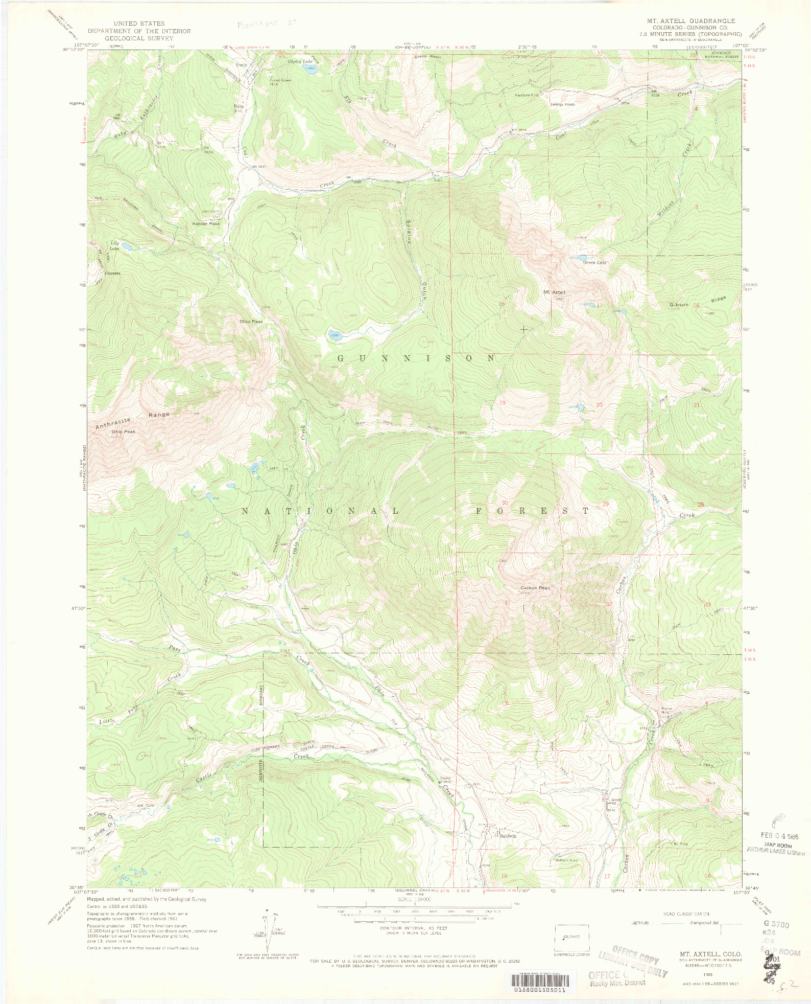 USGS 1:24000-SCALE QUADRANGLE FOR MOUNT AXTELL, CO 1961