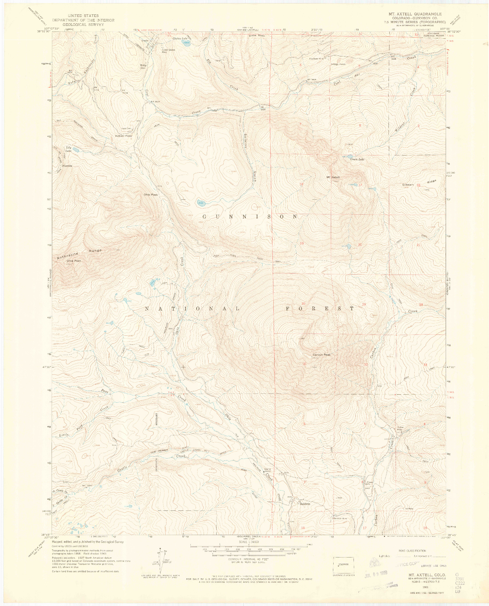 USGS 1:24000-SCALE QUADRANGLE FOR MOUNT AXTELL, CO 1961