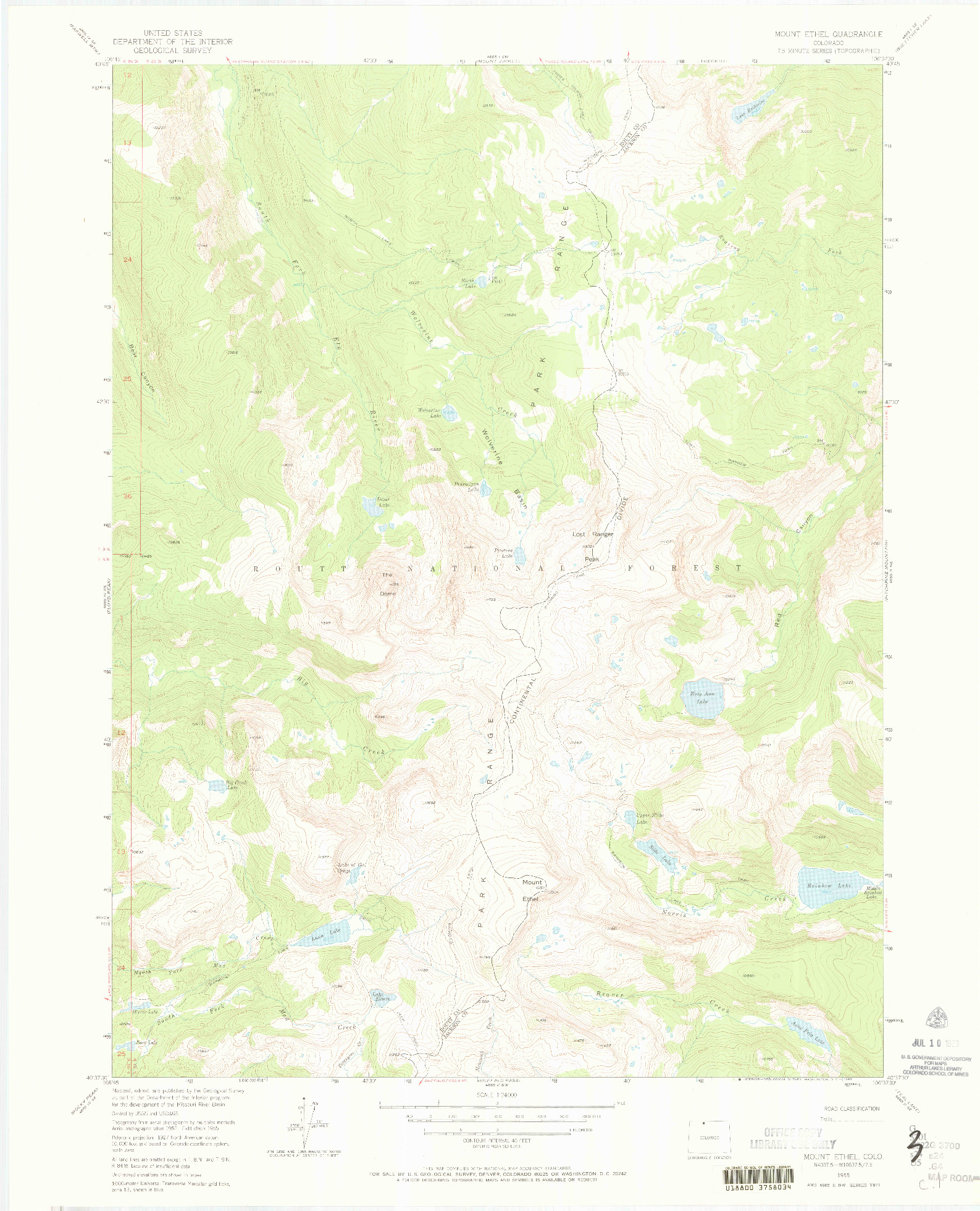 USGS 1:24000-SCALE QUADRANGLE FOR MOUNT ETHEL, CO 1955