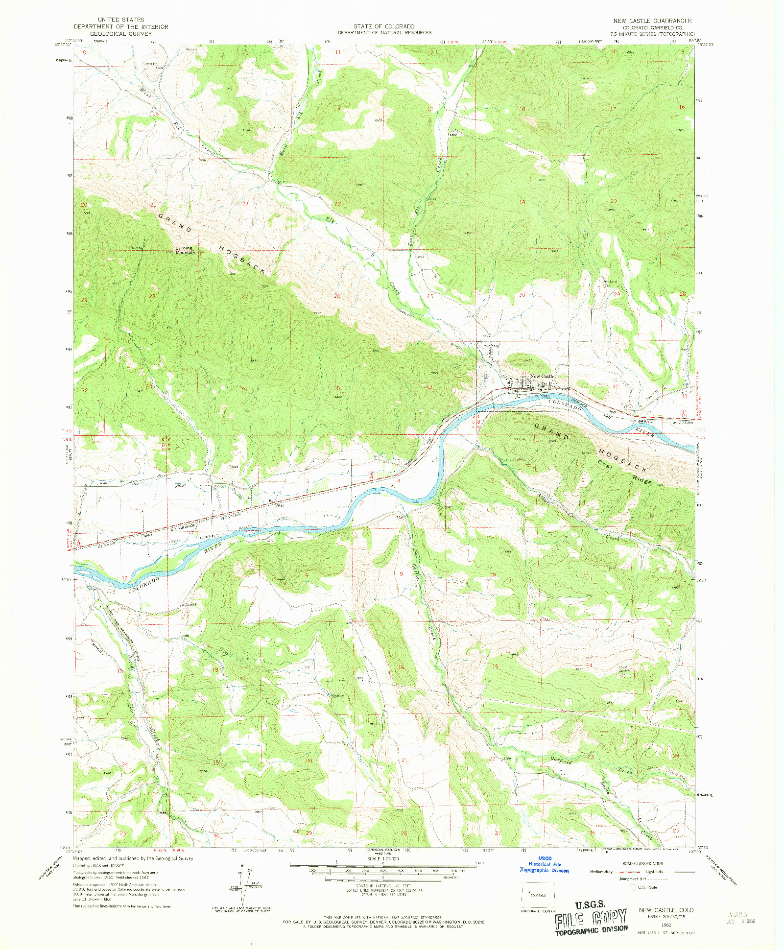 USGS 1:24000-SCALE QUADRANGLE FOR NEW CASTLE, CO 1962