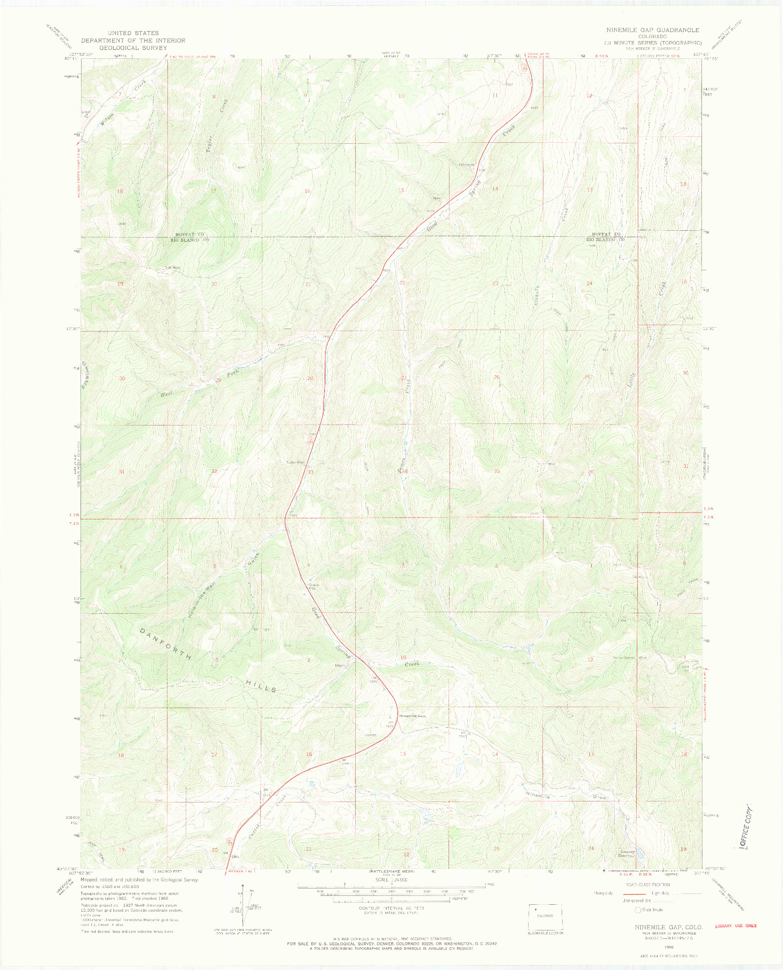 USGS 1:24000-SCALE QUADRANGLE FOR NINEMILE GAP, CO 1966