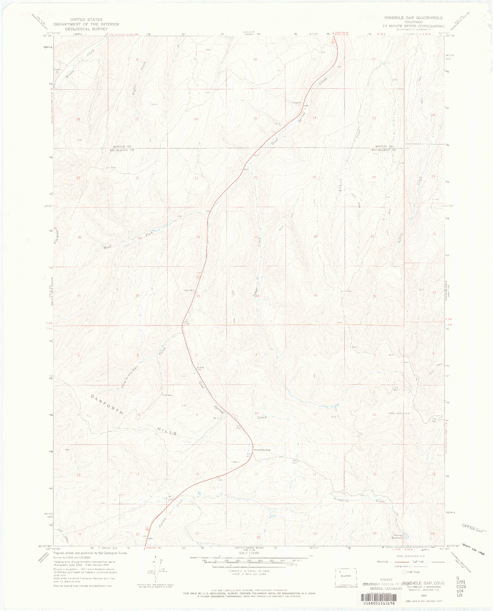 USGS 1:24000-SCALE QUADRANGLE FOR NINEMILE GAP, CO 1966