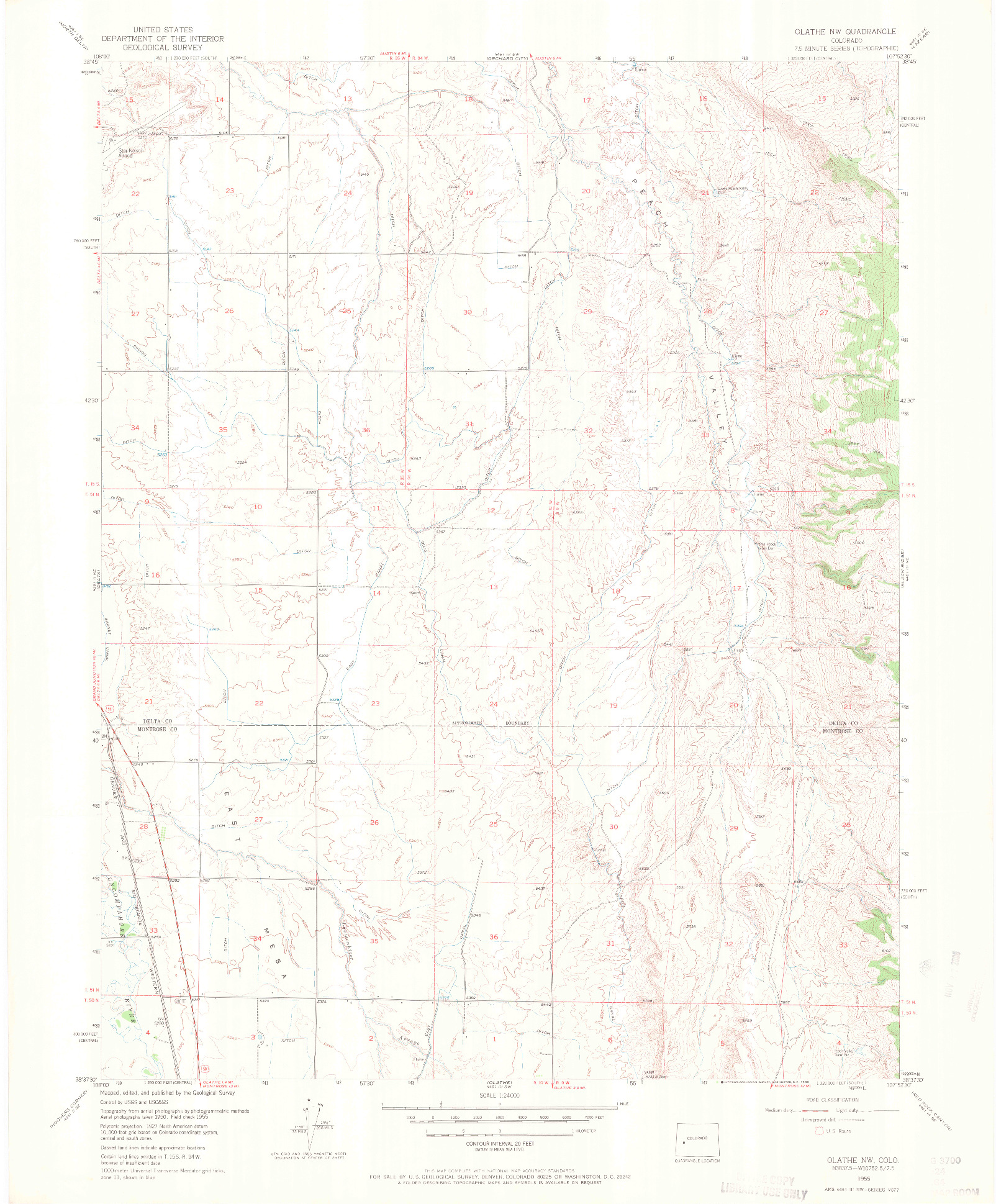 USGS 1:24000-SCALE QUADRANGLE FOR OLATHE NW, CO 1955