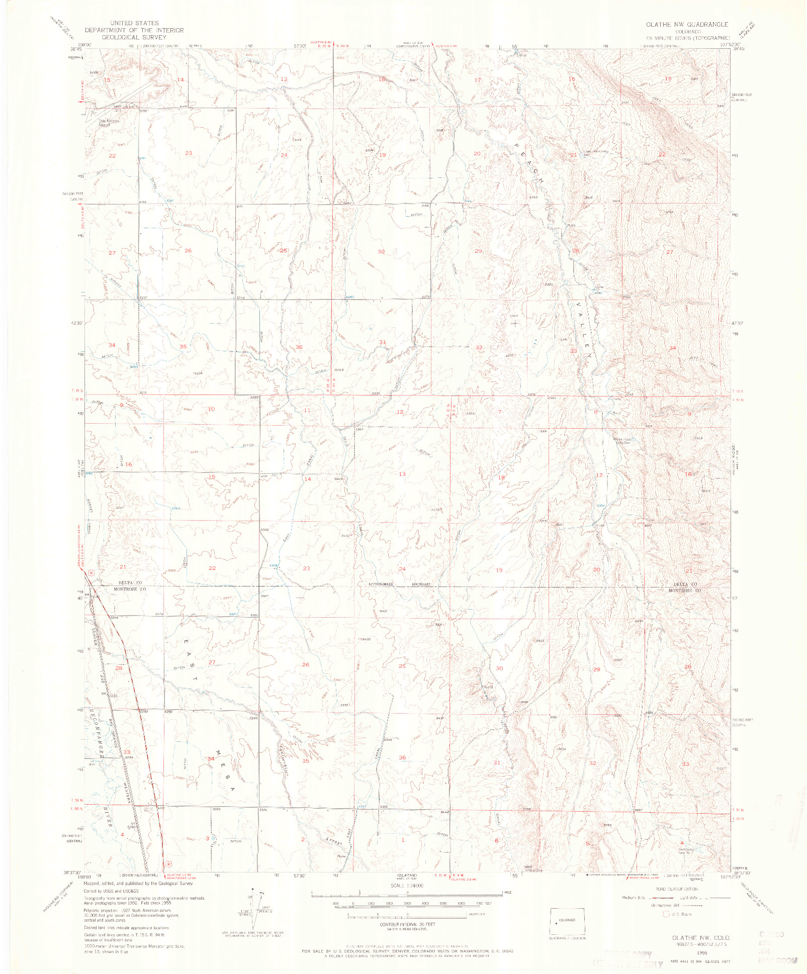 USGS 1:24000-SCALE QUADRANGLE FOR OLATHE NW, CO 1955