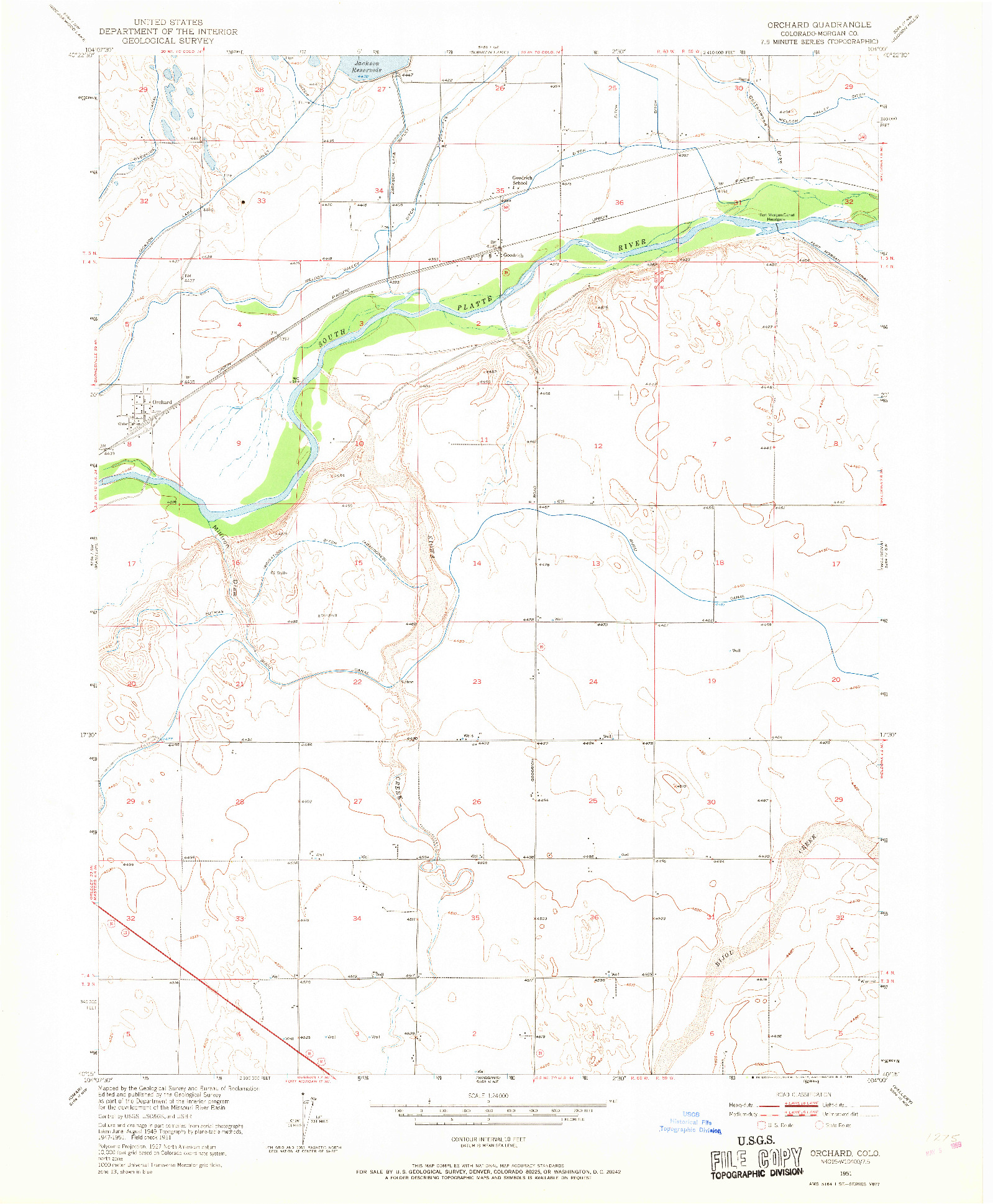 USGS 1:24000-SCALE QUADRANGLE FOR ORCHARD, CO 1951