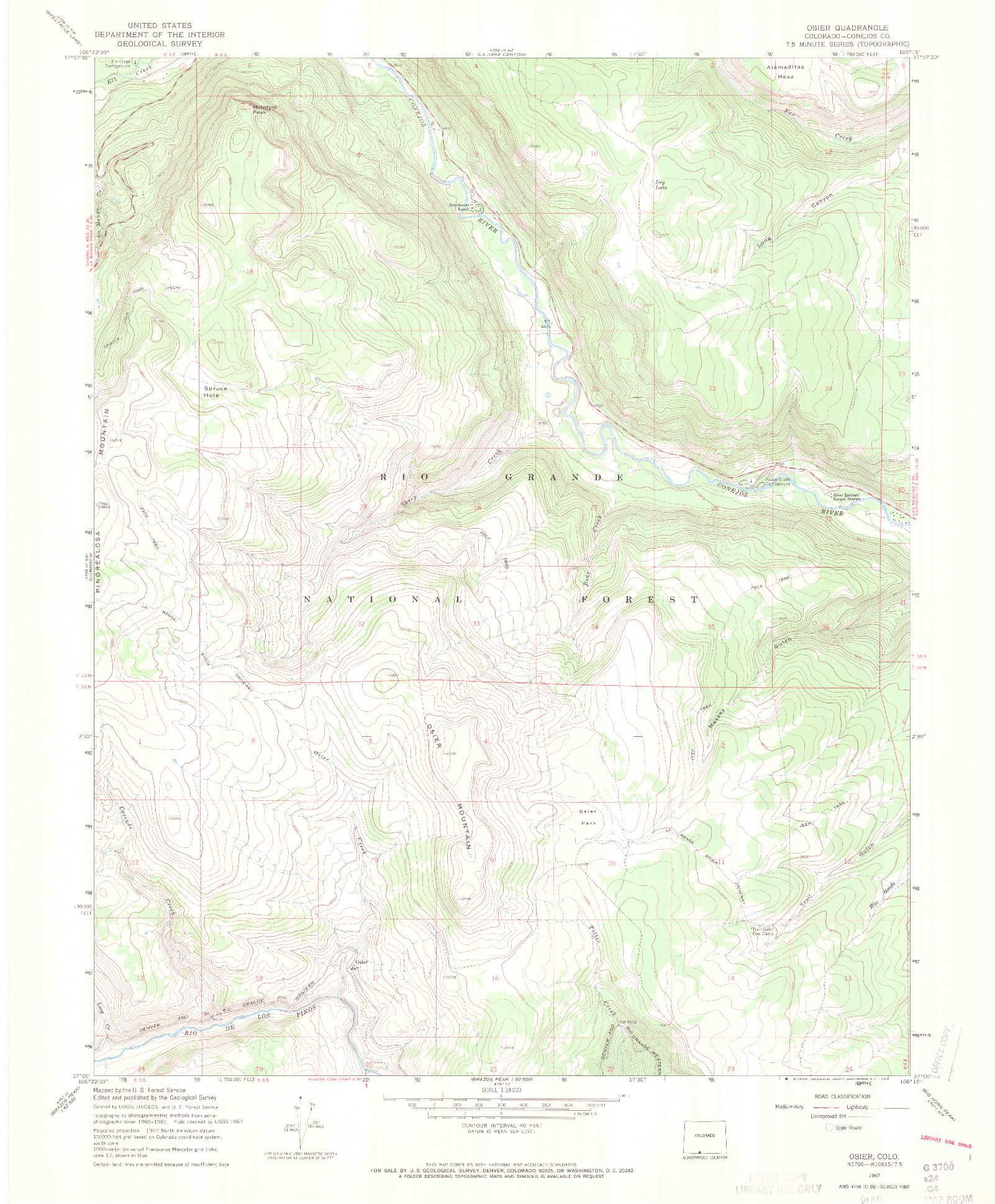 USGS 1:24000-SCALE QUADRANGLE FOR OSIER, CO 1967