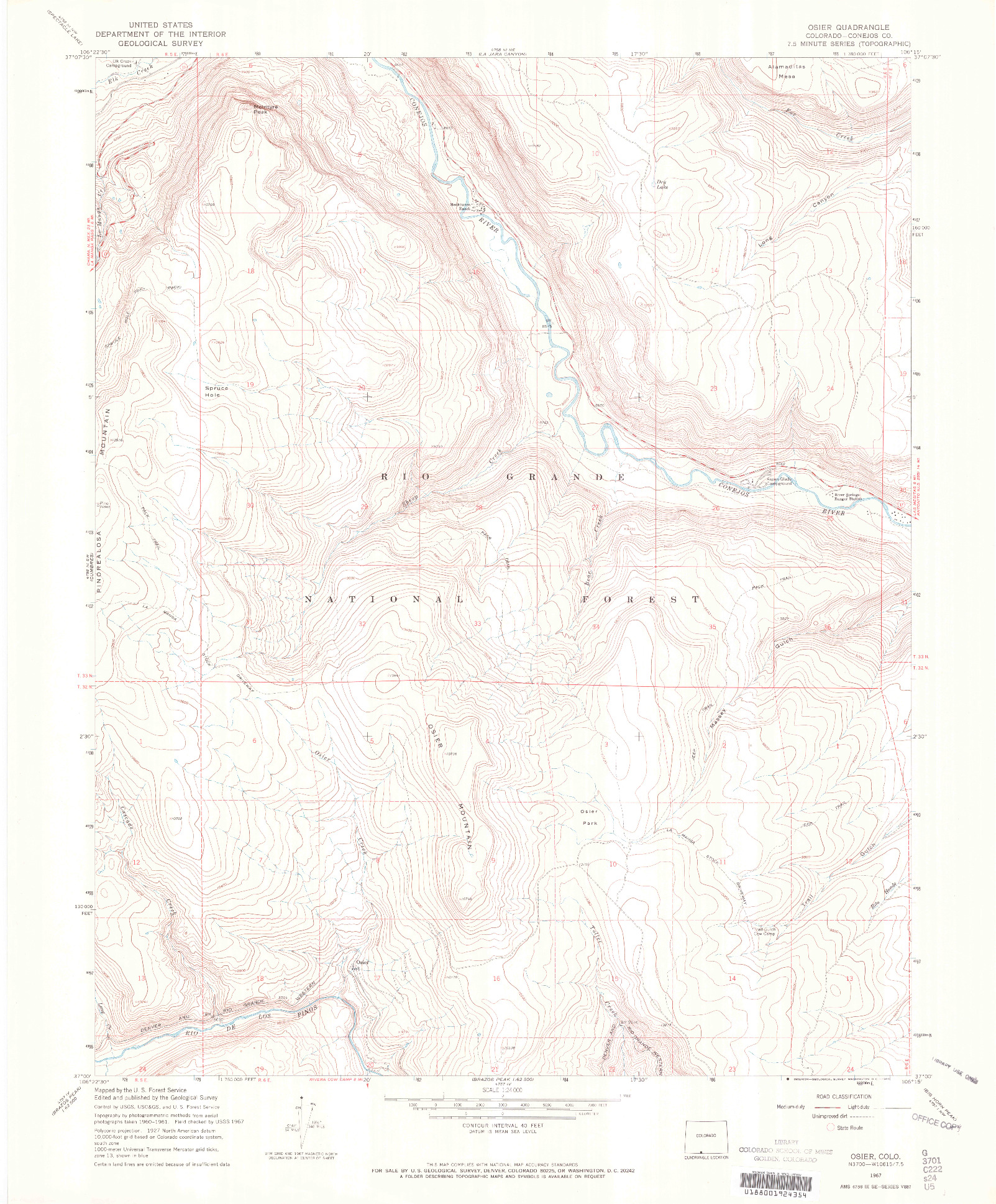 USGS 1:24000-SCALE QUADRANGLE FOR OSIER, CO 1967