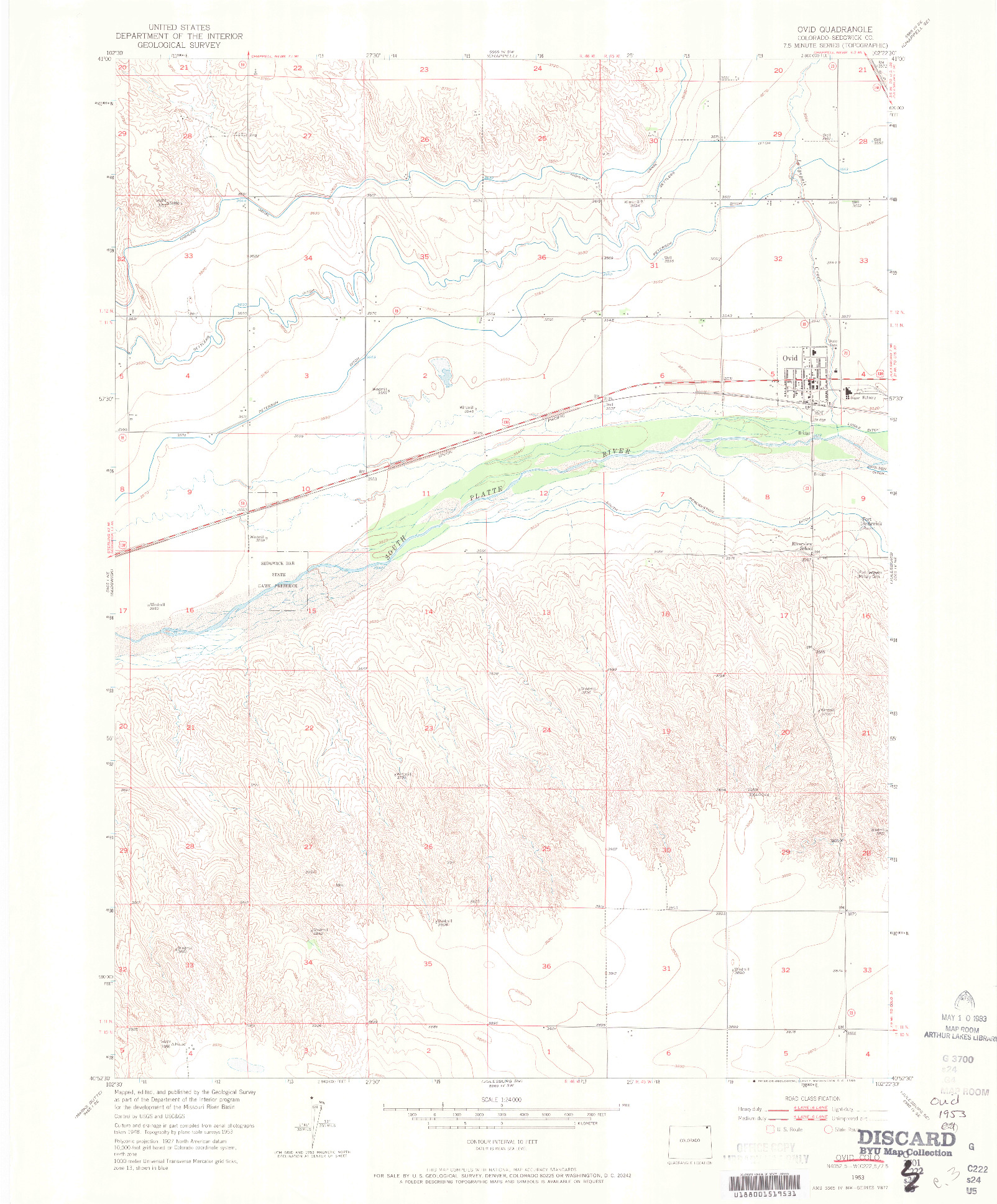 USGS 1:24000-SCALE QUADRANGLE FOR OVID, CO 1953