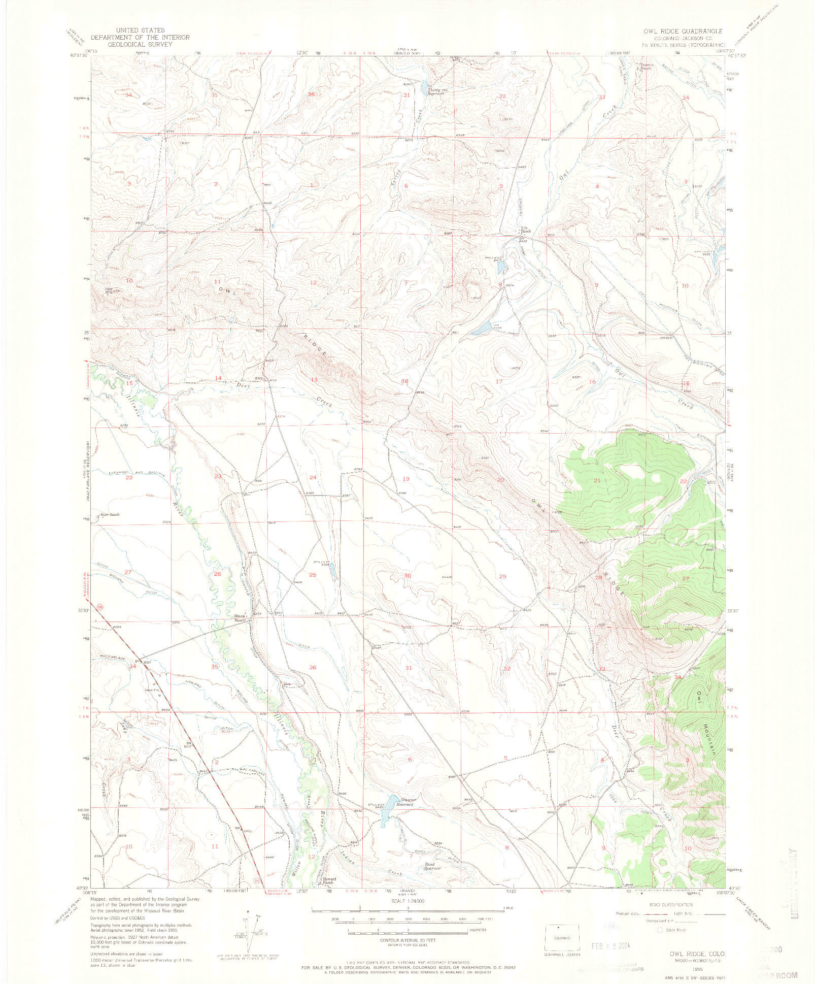 USGS 1:24000-SCALE QUADRANGLE FOR OWL RIDGE, CO 1955
