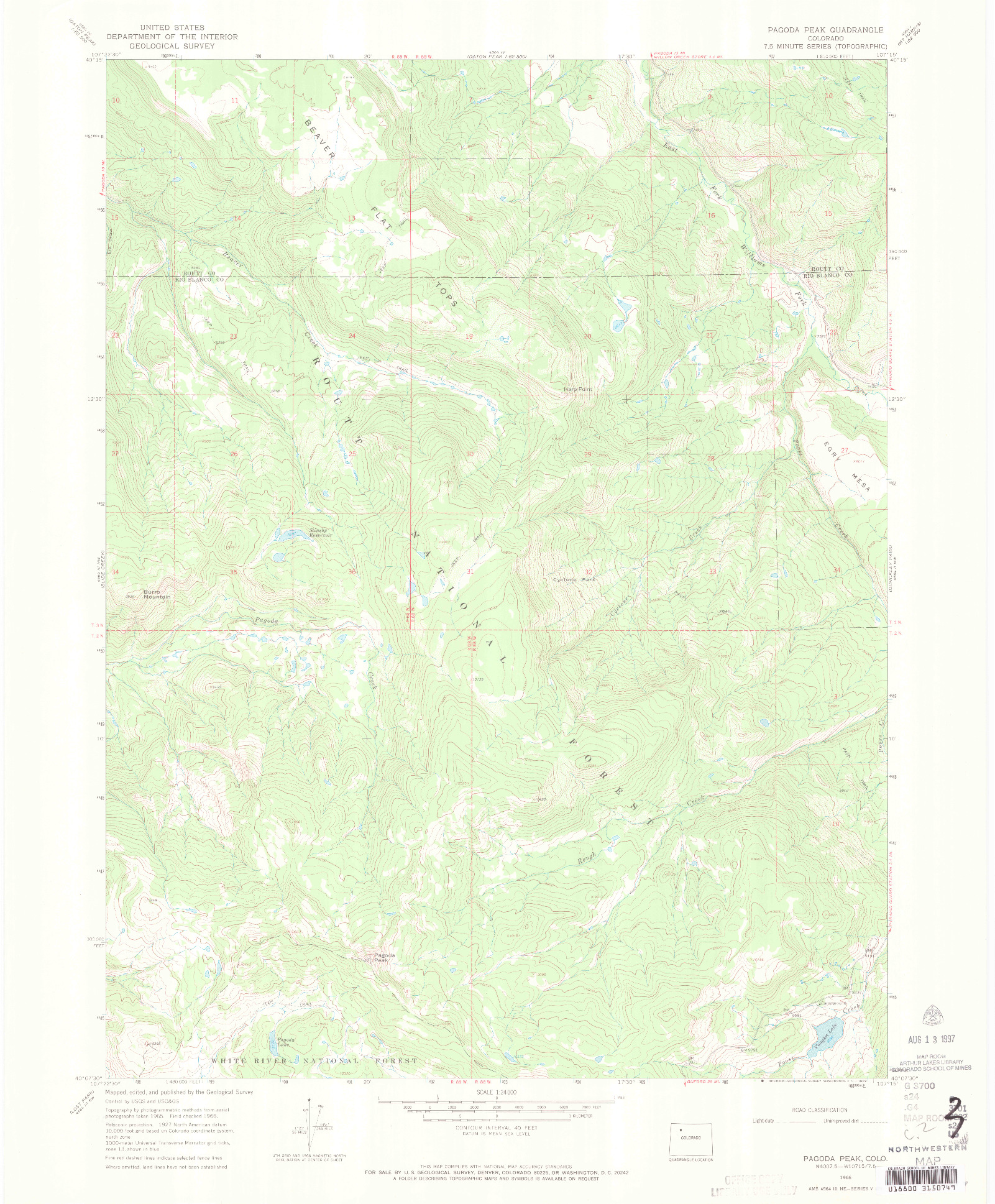 USGS 1:24000-SCALE QUADRANGLE FOR PAGODA PEAK, CO 1966