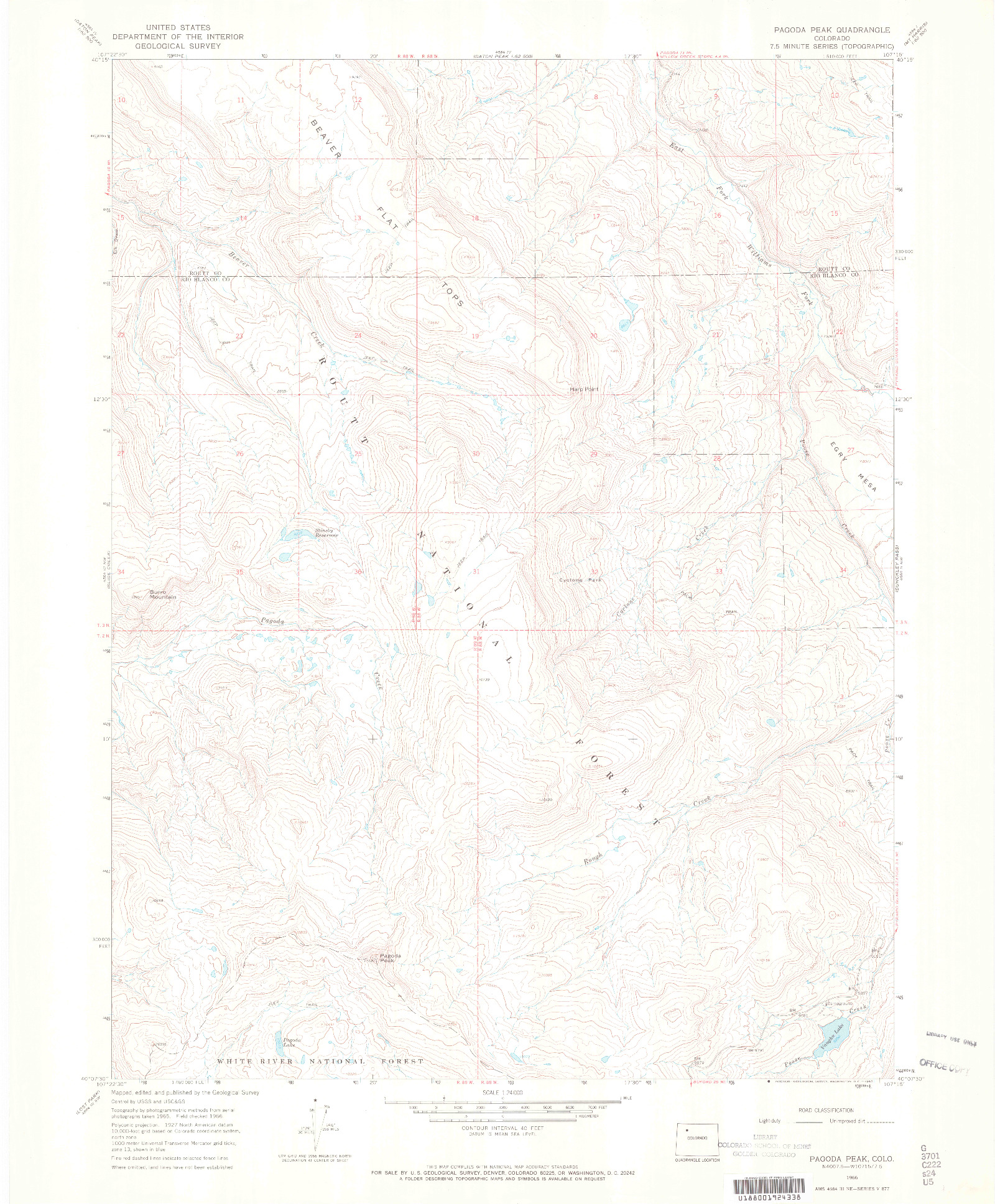 USGS 1:24000-SCALE QUADRANGLE FOR PAGODA PEAK, CO 1966