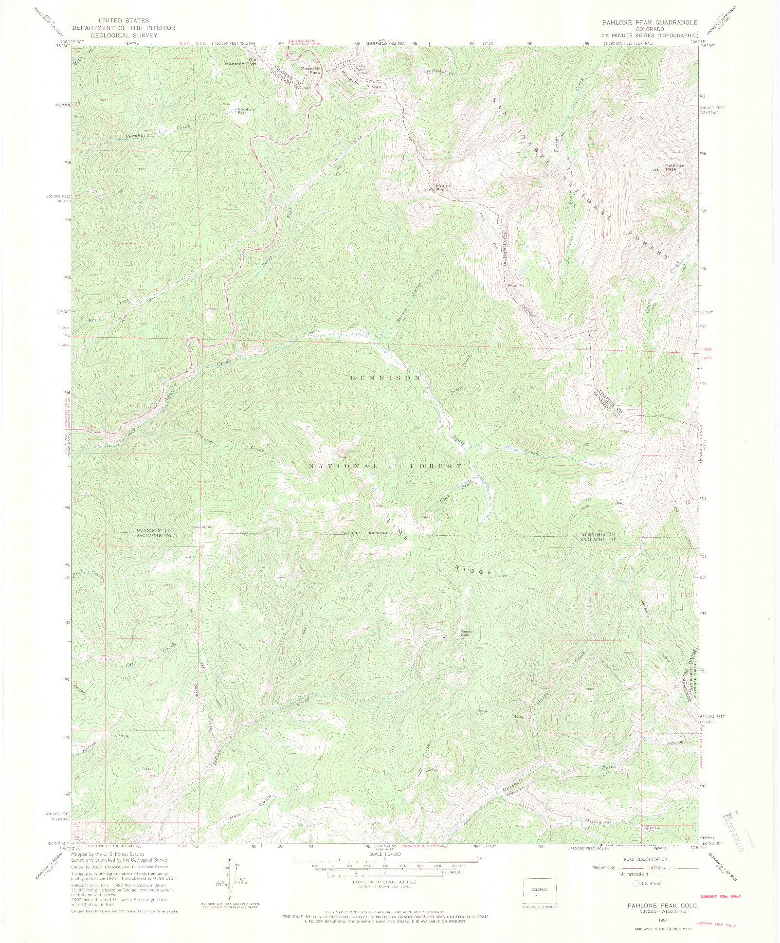 USGS 1:24000-SCALE QUADRANGLE FOR PAHLONE PEAK, CO 1967