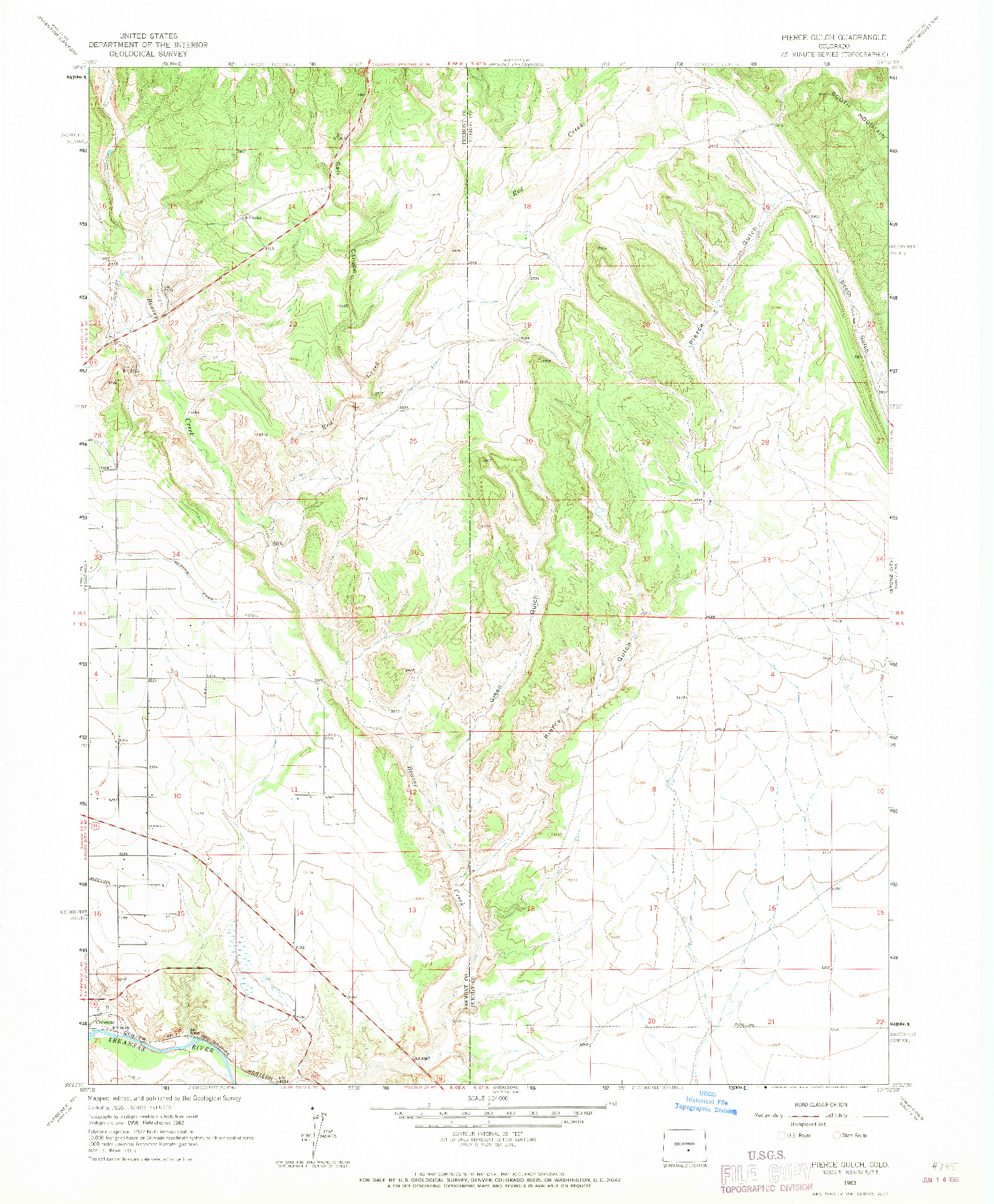 USGS 1:24000-SCALE QUADRANGLE FOR PIERCE GULCH, CO 1963