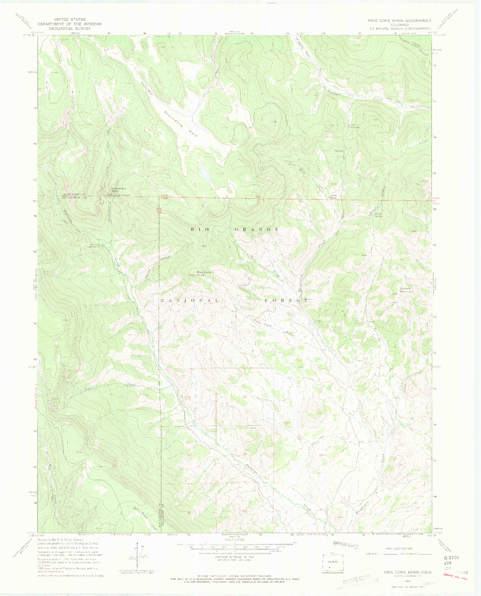 USGS 1:24000-SCALE QUADRANGLE FOR PINE CONE KNOB, CO 1967