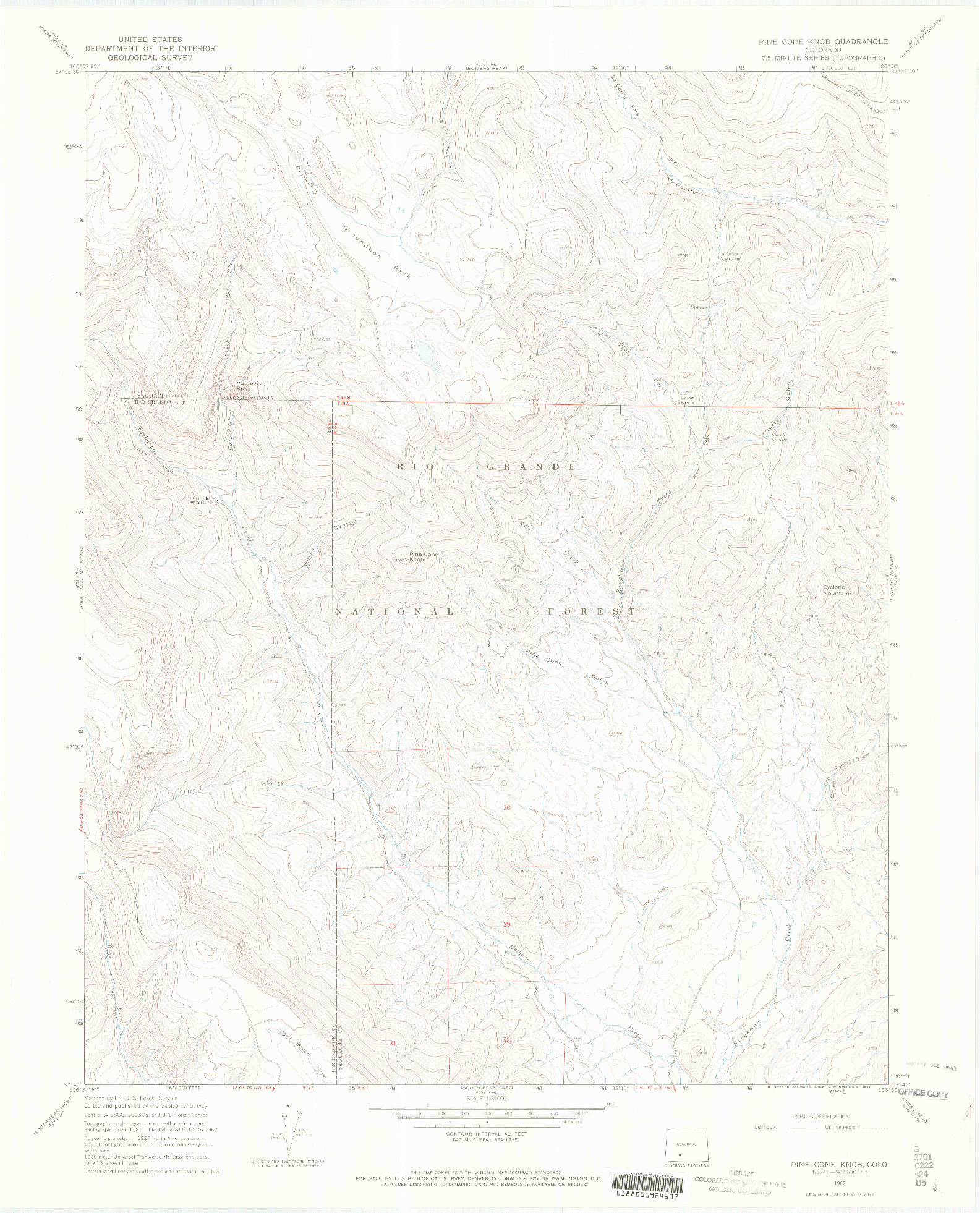 USGS 1:24000-SCALE QUADRANGLE FOR PINE CONE KNOB, CO 1967