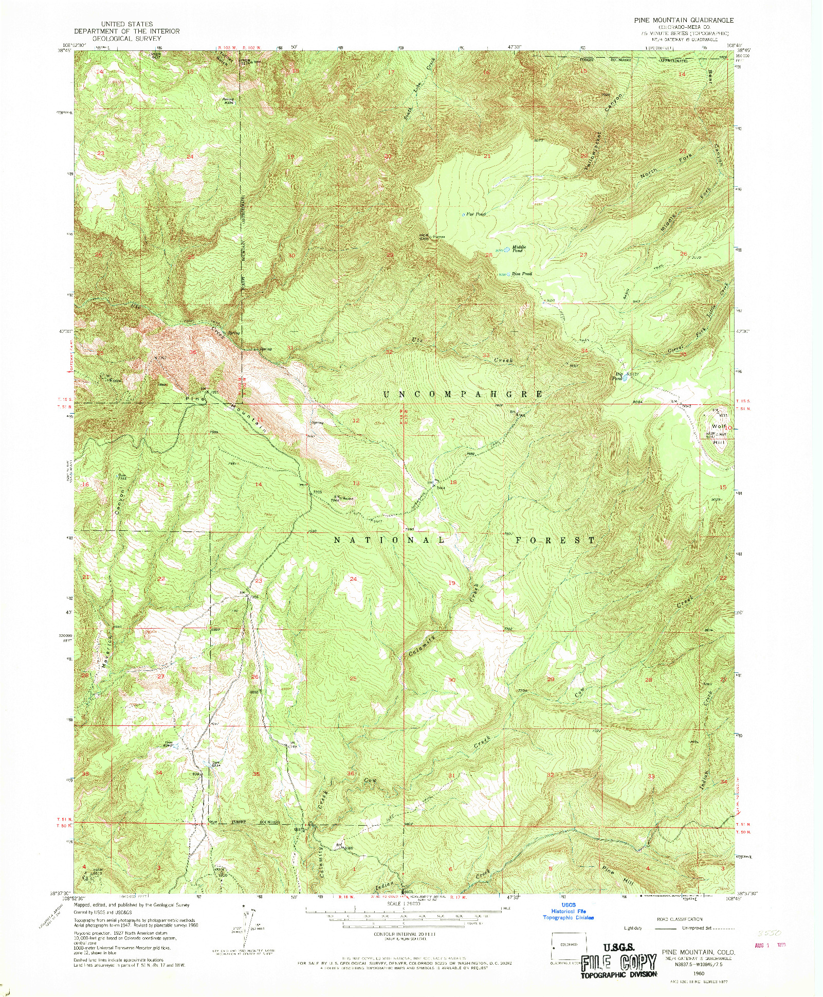 USGS 1:24000-SCALE QUADRANGLE FOR PINE MOUNTAIN, CO 1960