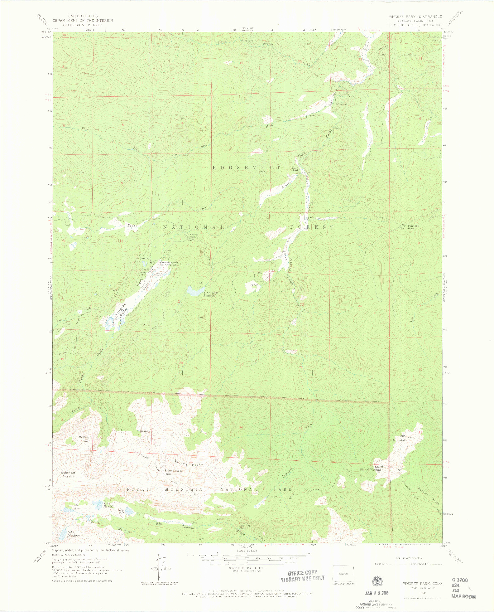 USGS 1:24000-SCALE QUADRANGLE FOR PINGREE PARK, CO 1962
