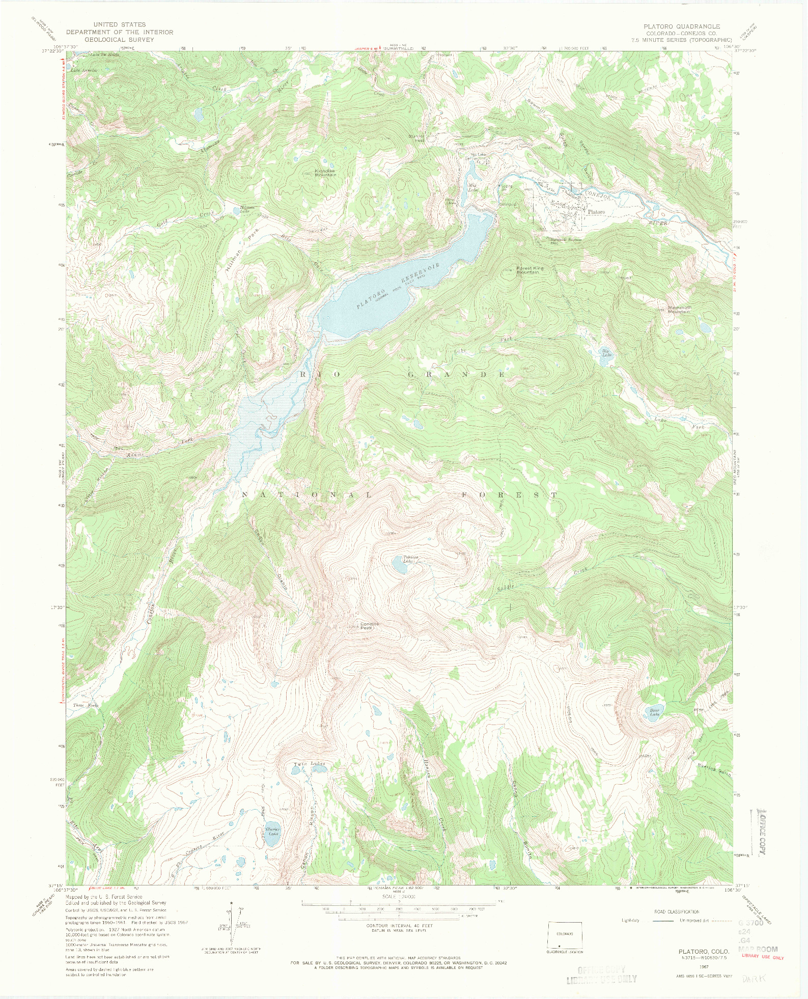 USGS 1:24000-SCALE QUADRANGLE FOR PLATORO, CO 1967