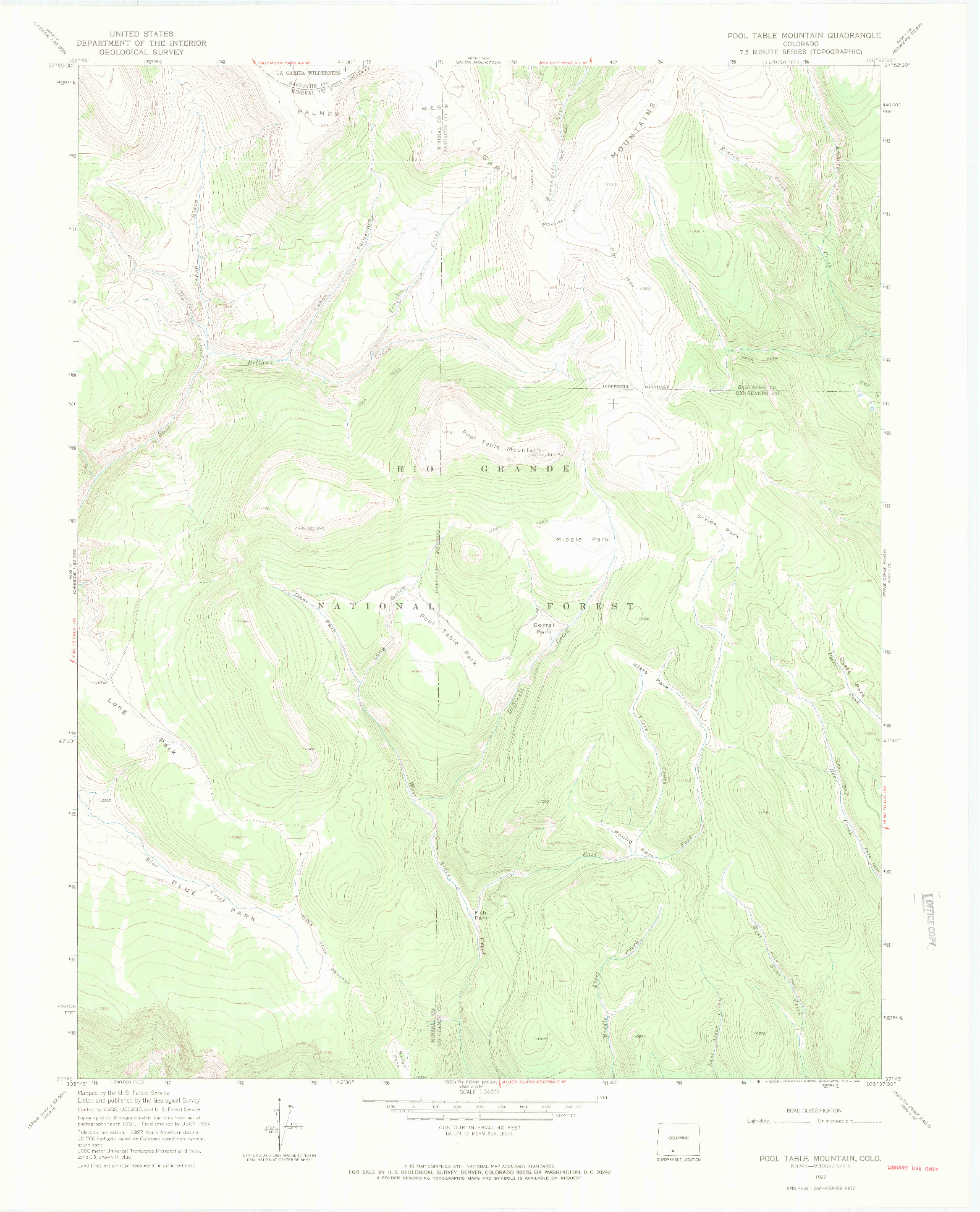 USGS 1:24000-SCALE QUADRANGLE FOR POOL TABLE MOUNTAIN, CO 1967