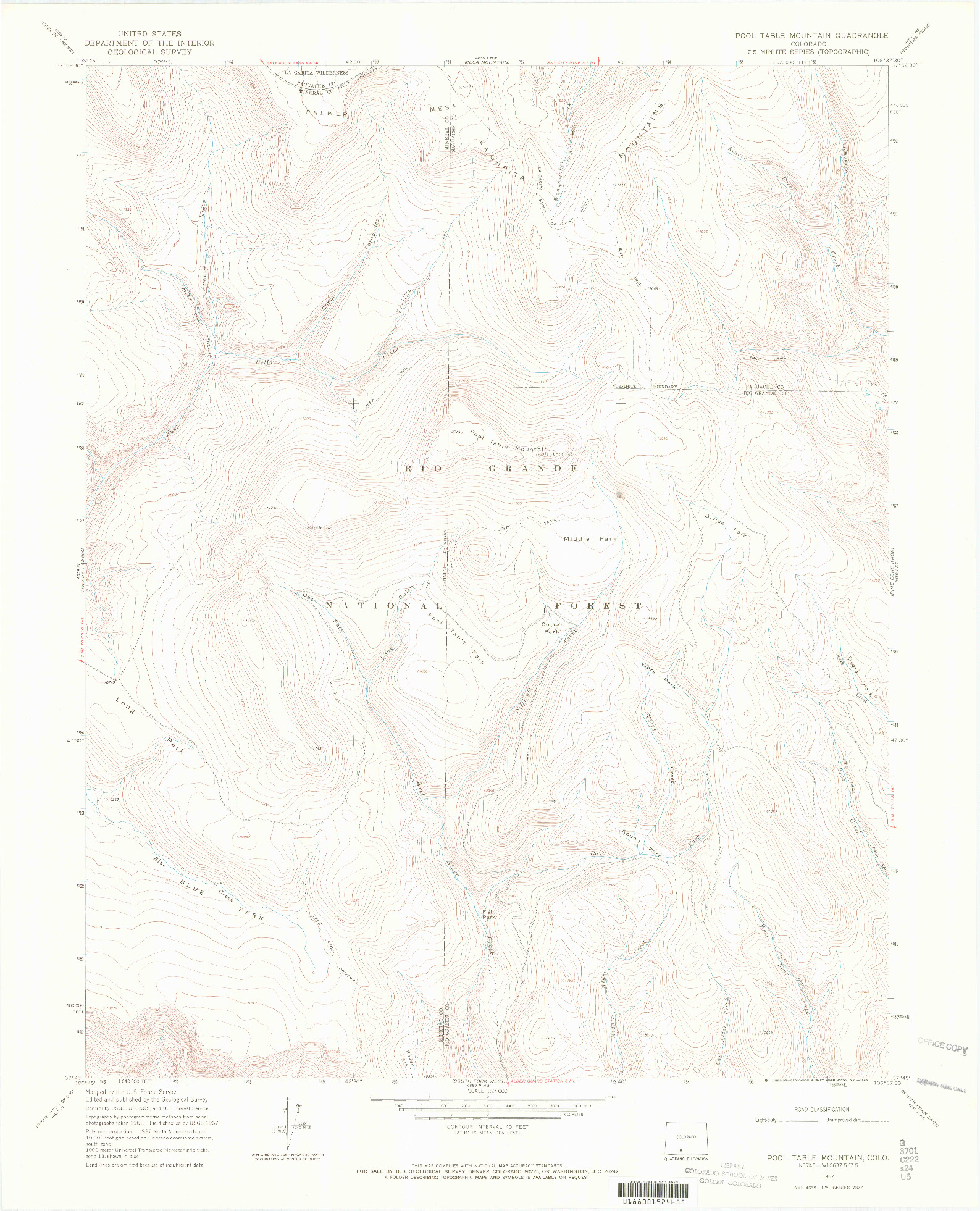 USGS 1:24000-SCALE QUADRANGLE FOR POOL TABLE MOUNTAIN, CO 1967