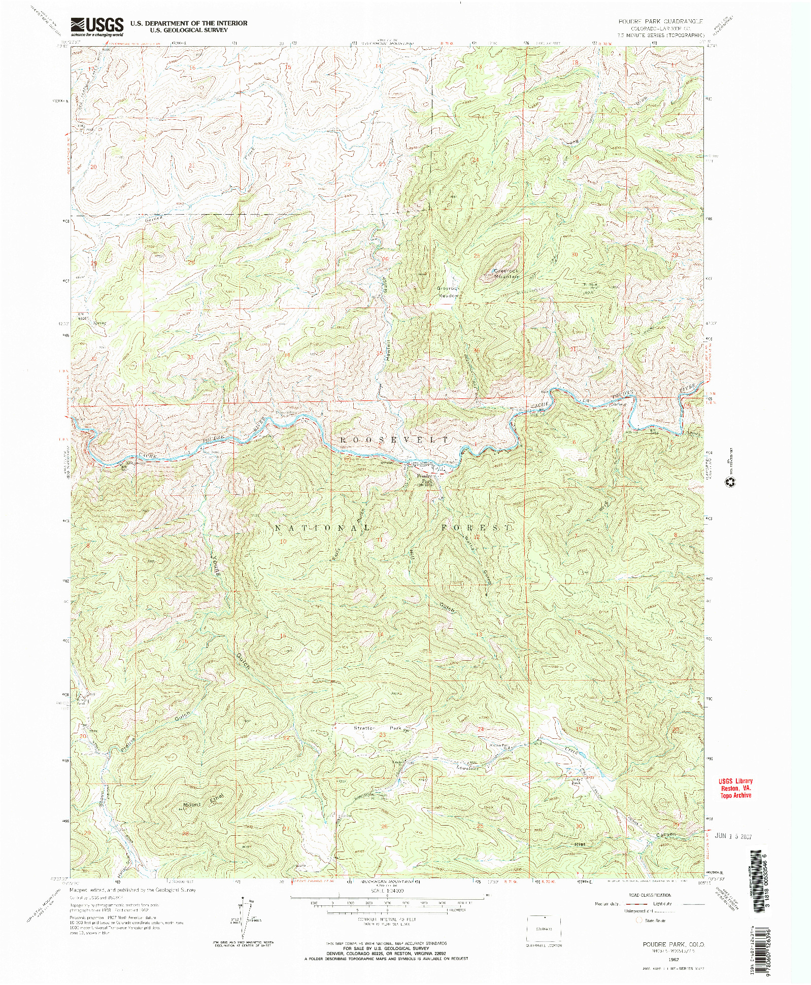 USGS 1:24000-SCALE QUADRANGLE FOR POUDRE PARK, CO 1962