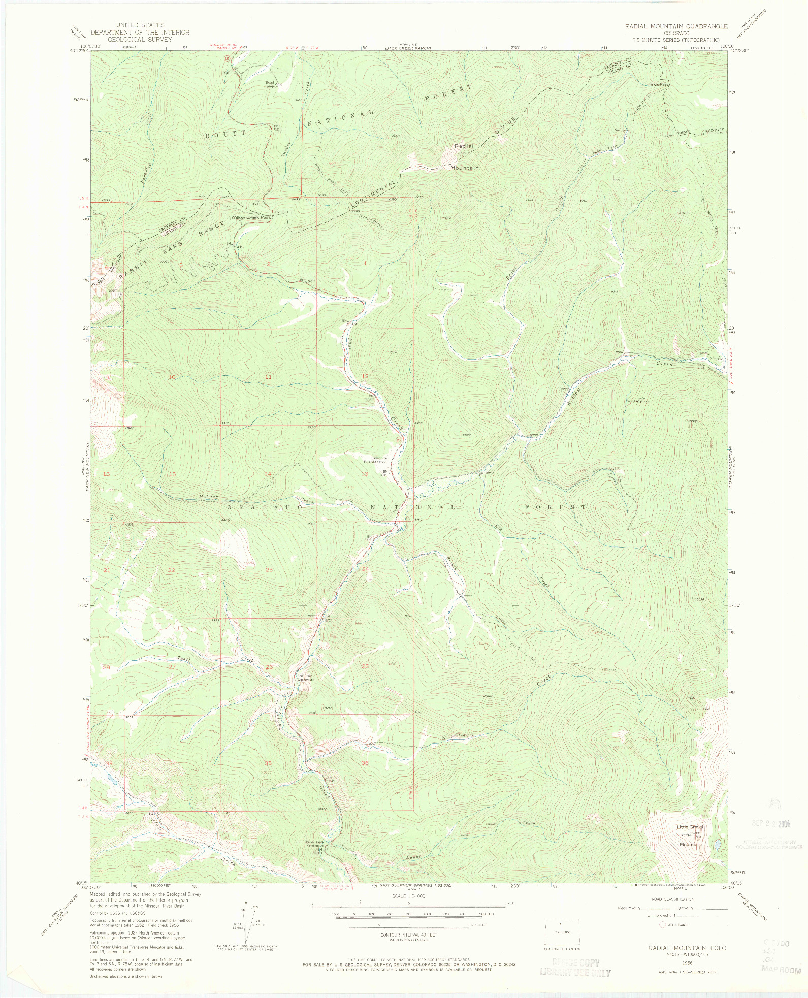 USGS 1:24000-SCALE QUADRANGLE FOR RADIAL MOUNTAIN, CO 1956
