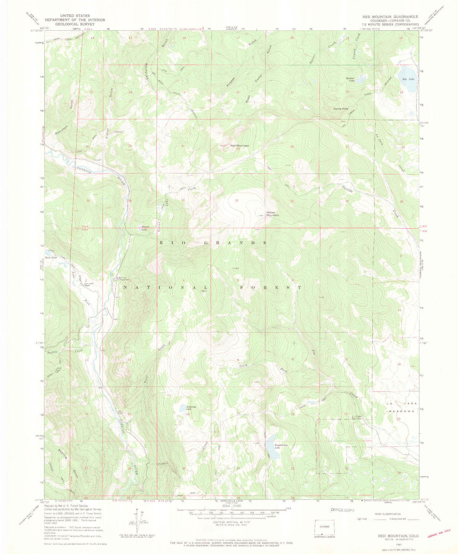 USGS 1:24000-SCALE QUADRANGLE FOR RED MOUNTAIN, CO 1967