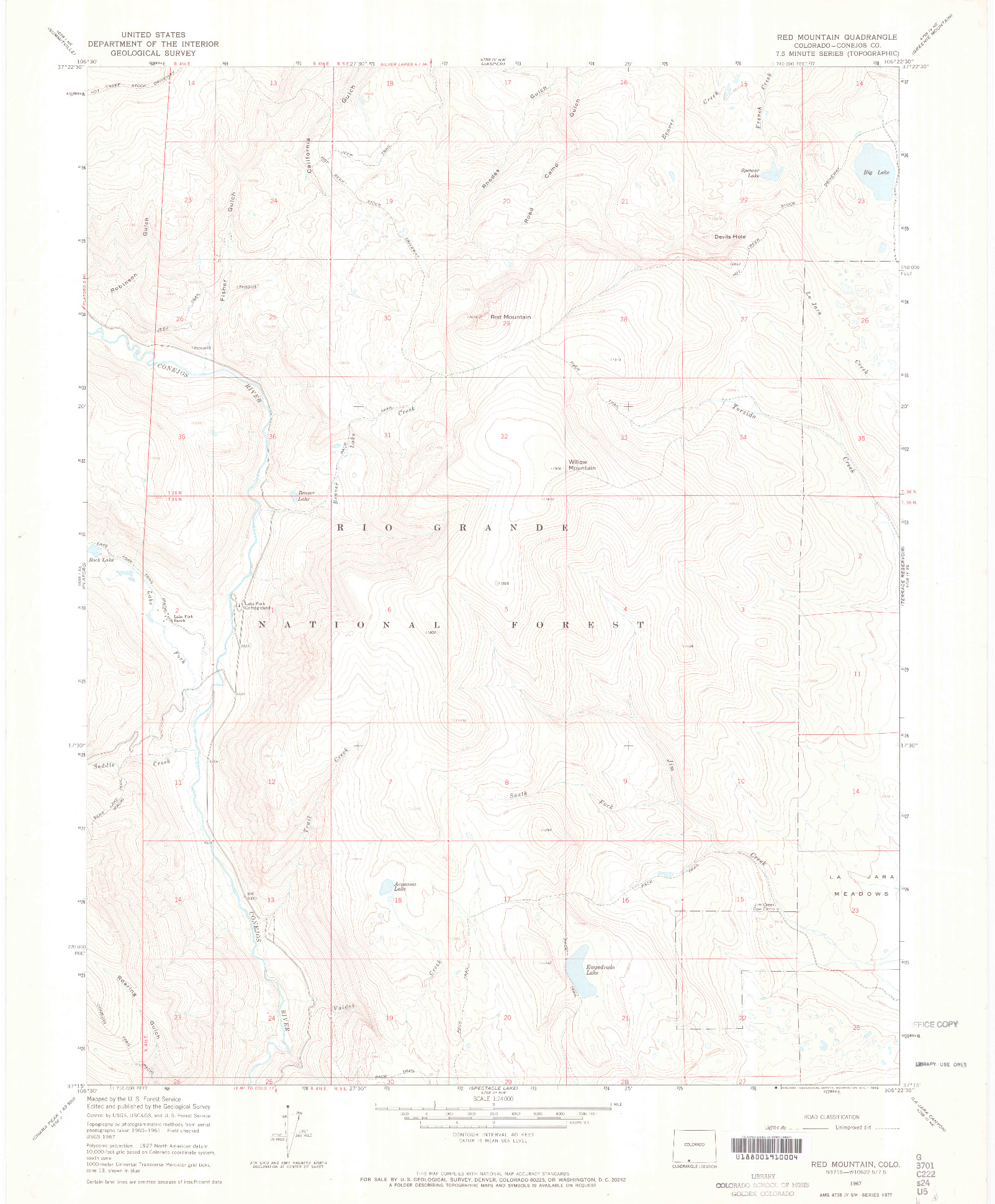 USGS 1:24000-SCALE QUADRANGLE FOR RED MOUNTAIN, CO 1967
