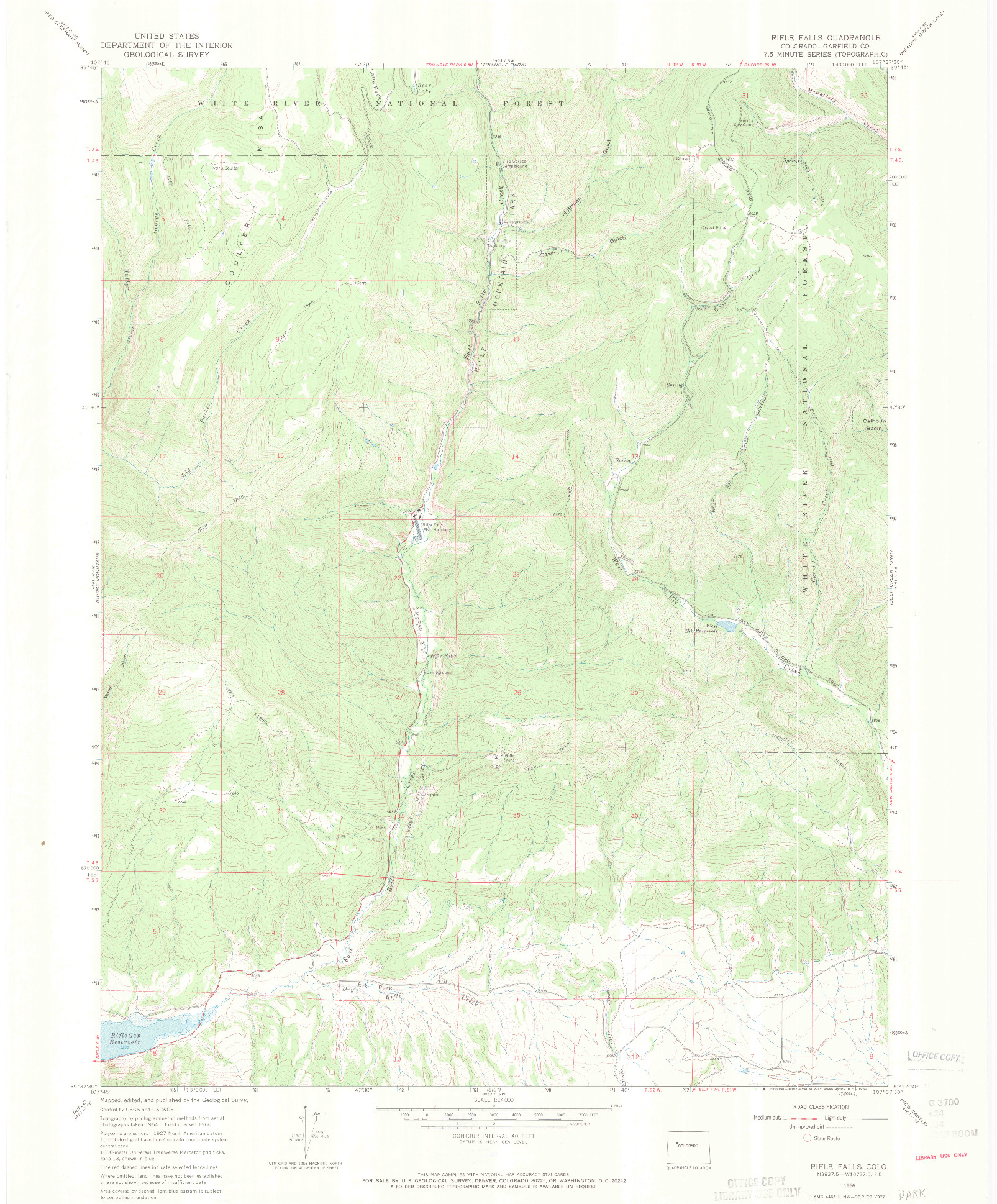USGS 1:24000-SCALE QUADRANGLE FOR RIFLE FALLS, CO 1966
