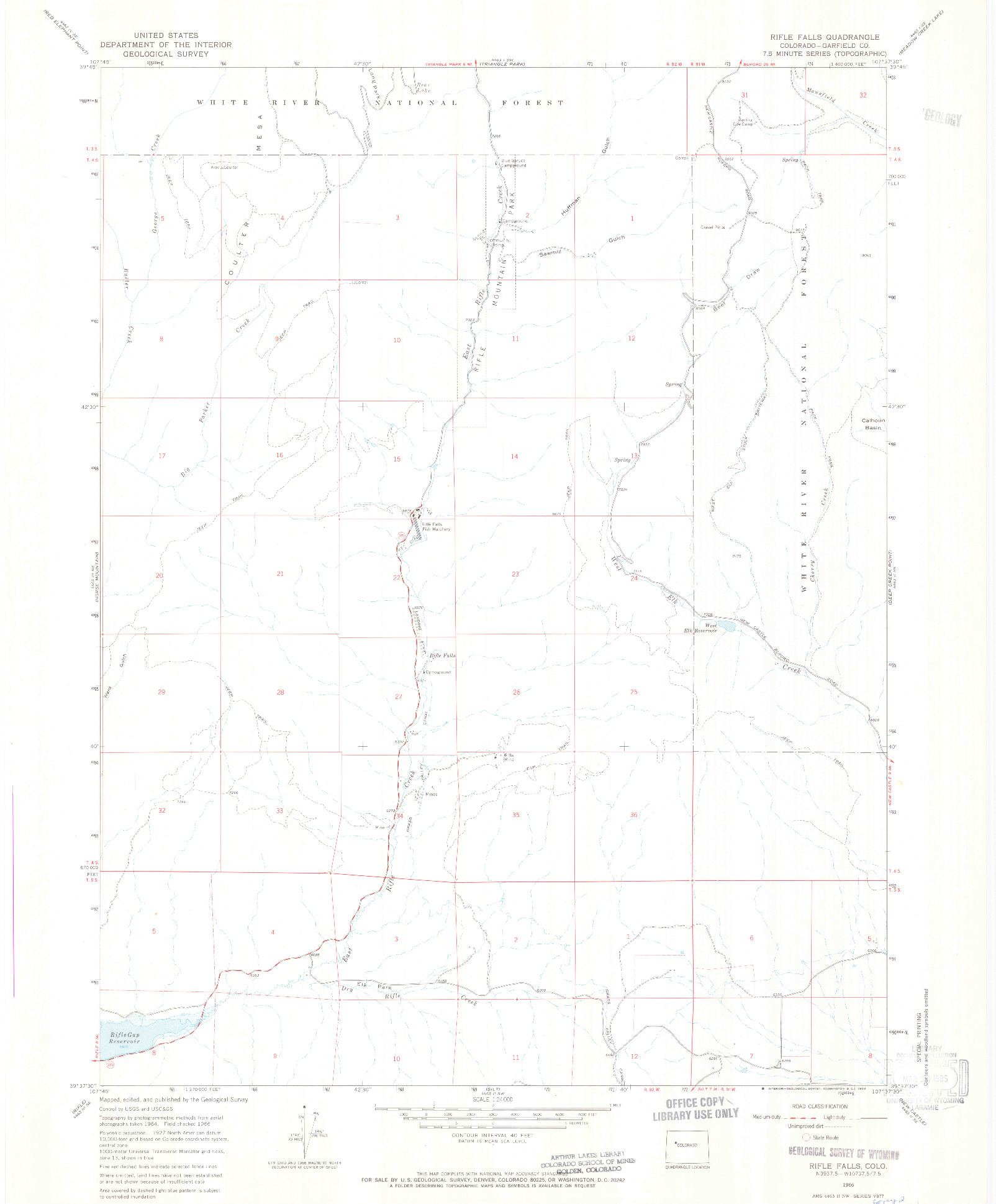 USGS 1:24000-SCALE QUADRANGLE FOR RIFLE FALLS, CO 1966