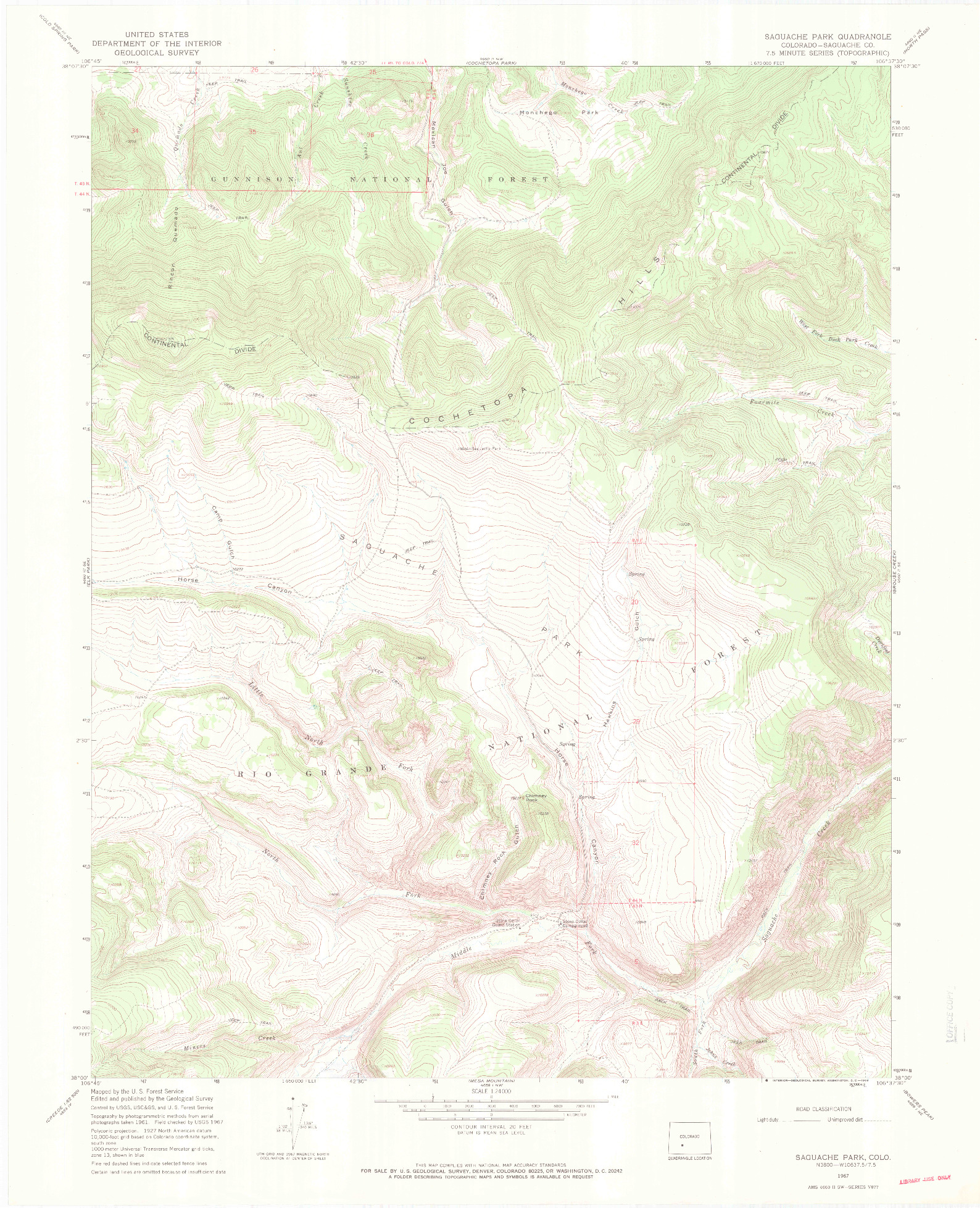 USGS 1:24000-SCALE QUADRANGLE FOR SAGUACHE PARK, CO 1967