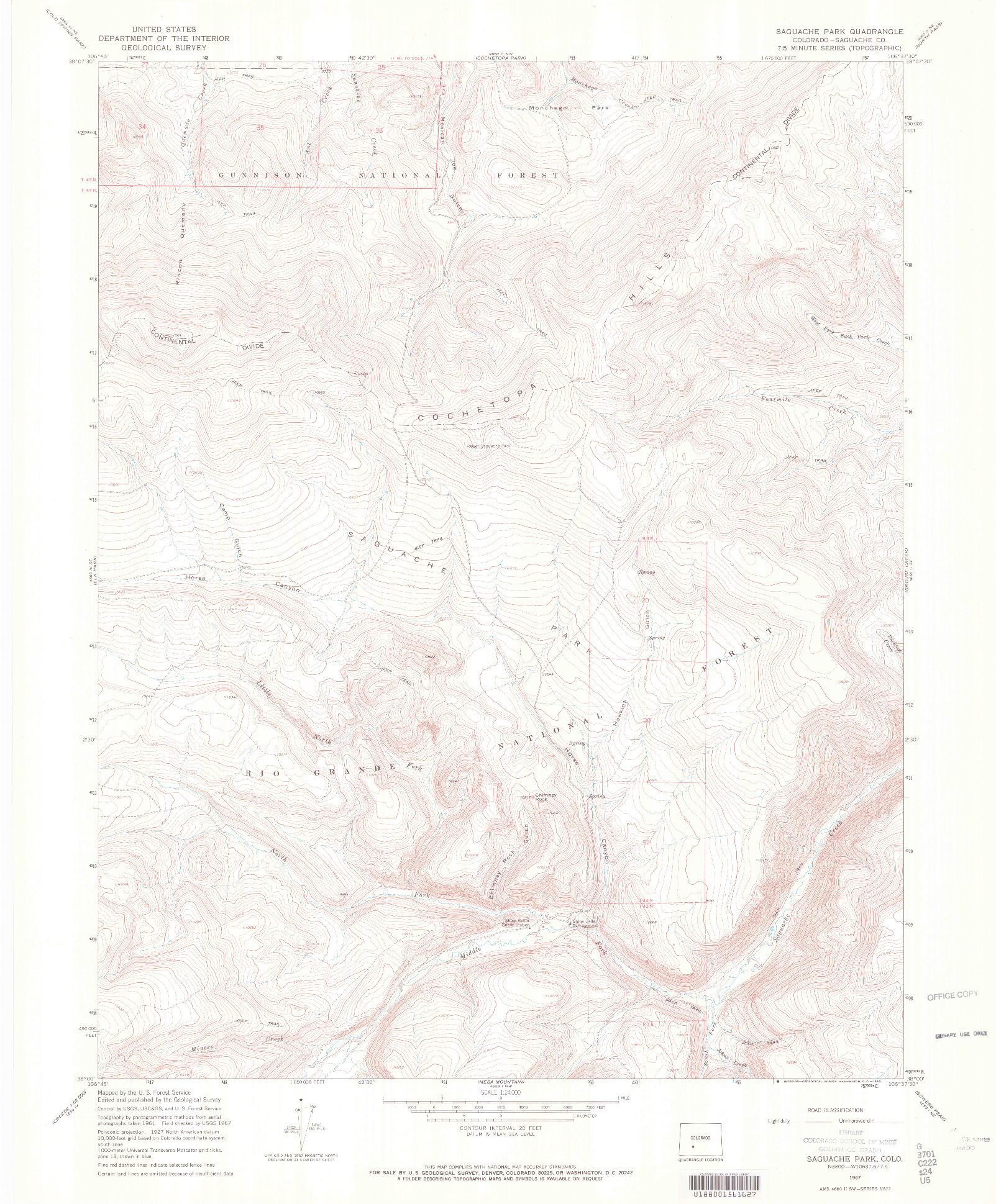 USGS 1:24000-SCALE QUADRANGLE FOR SAGUACHE PARK, CO 1967