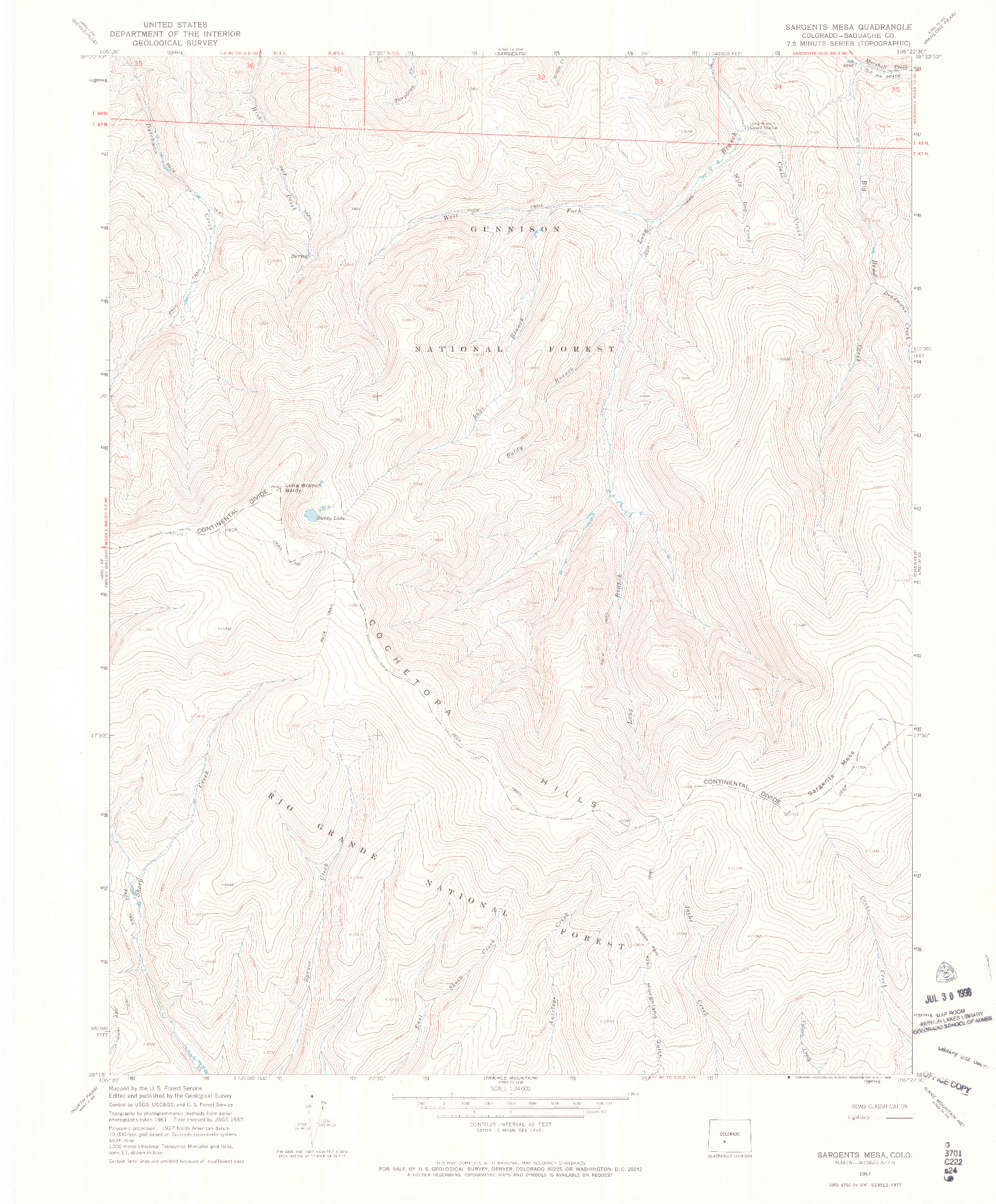 USGS 1:24000-SCALE QUADRANGLE FOR SARGENTS MESA, CO 1967