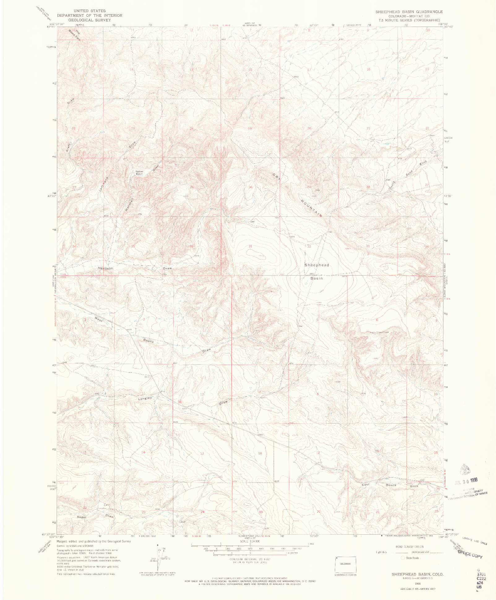 USGS 1:24000-SCALE QUADRANGLE FOR SHEEPHEAD BASIN, CO 1966