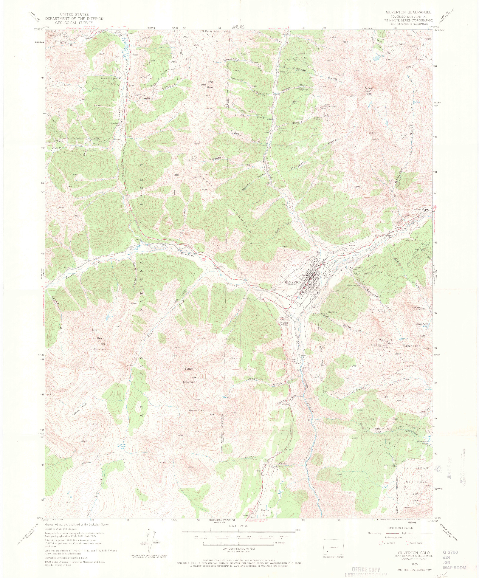 USGS 1:24000-SCALE QUADRANGLE FOR SILVERTON, CO 1955