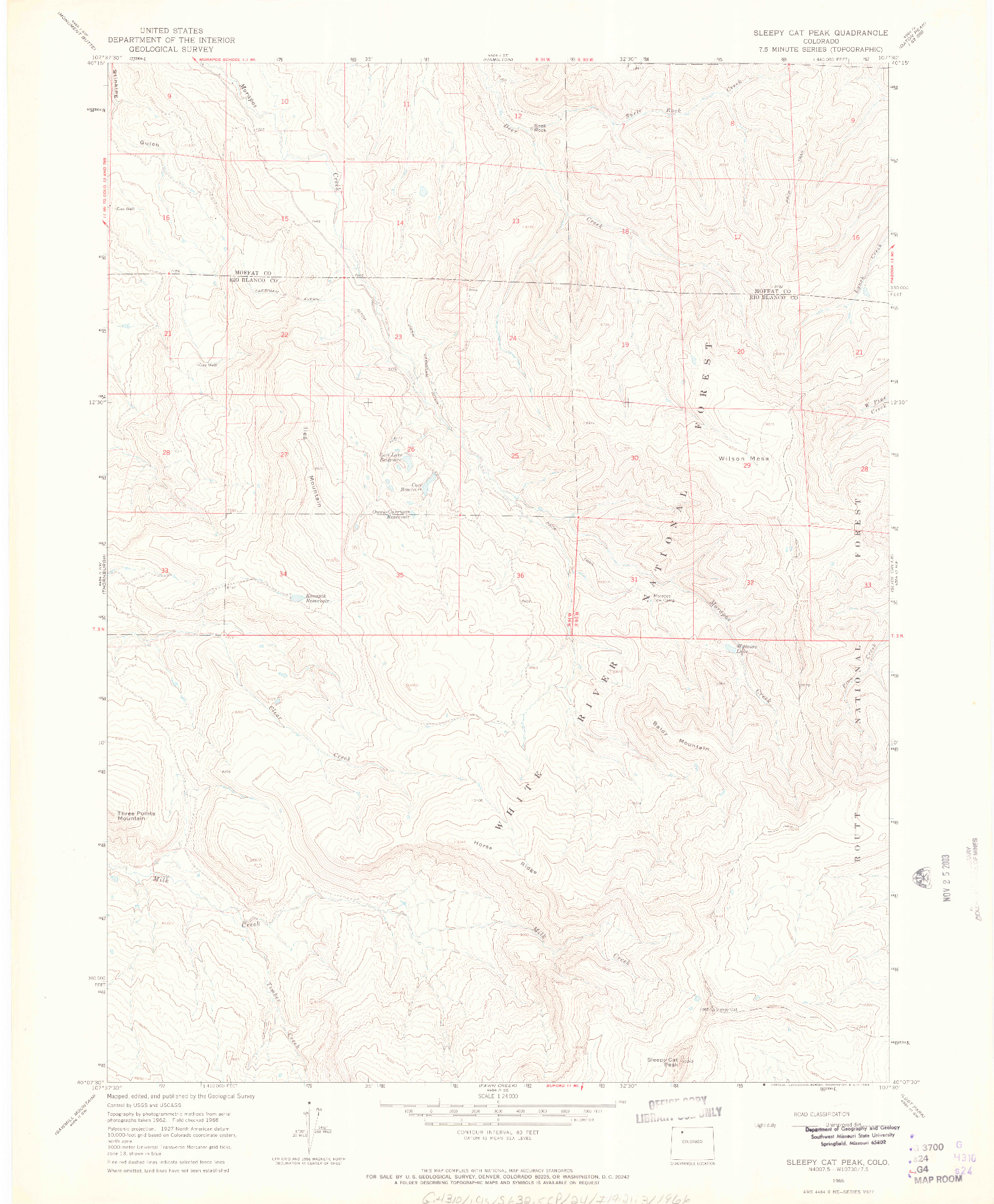 USGS 1:24000-SCALE QUADRANGLE FOR SLEEPY CAT PEAK, CO 1966