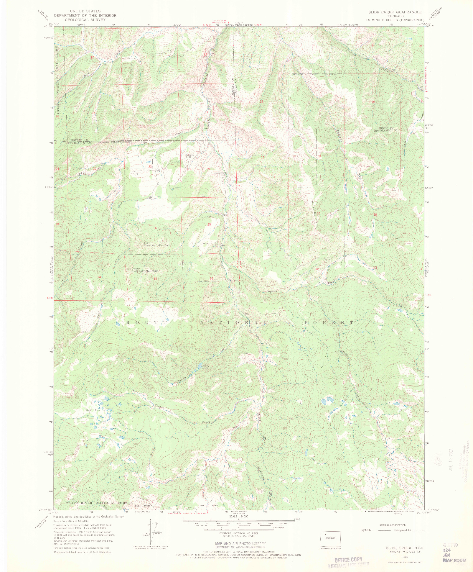 USGS 1:24000-SCALE QUADRANGLE FOR SLIDE CREEK, CO 1966